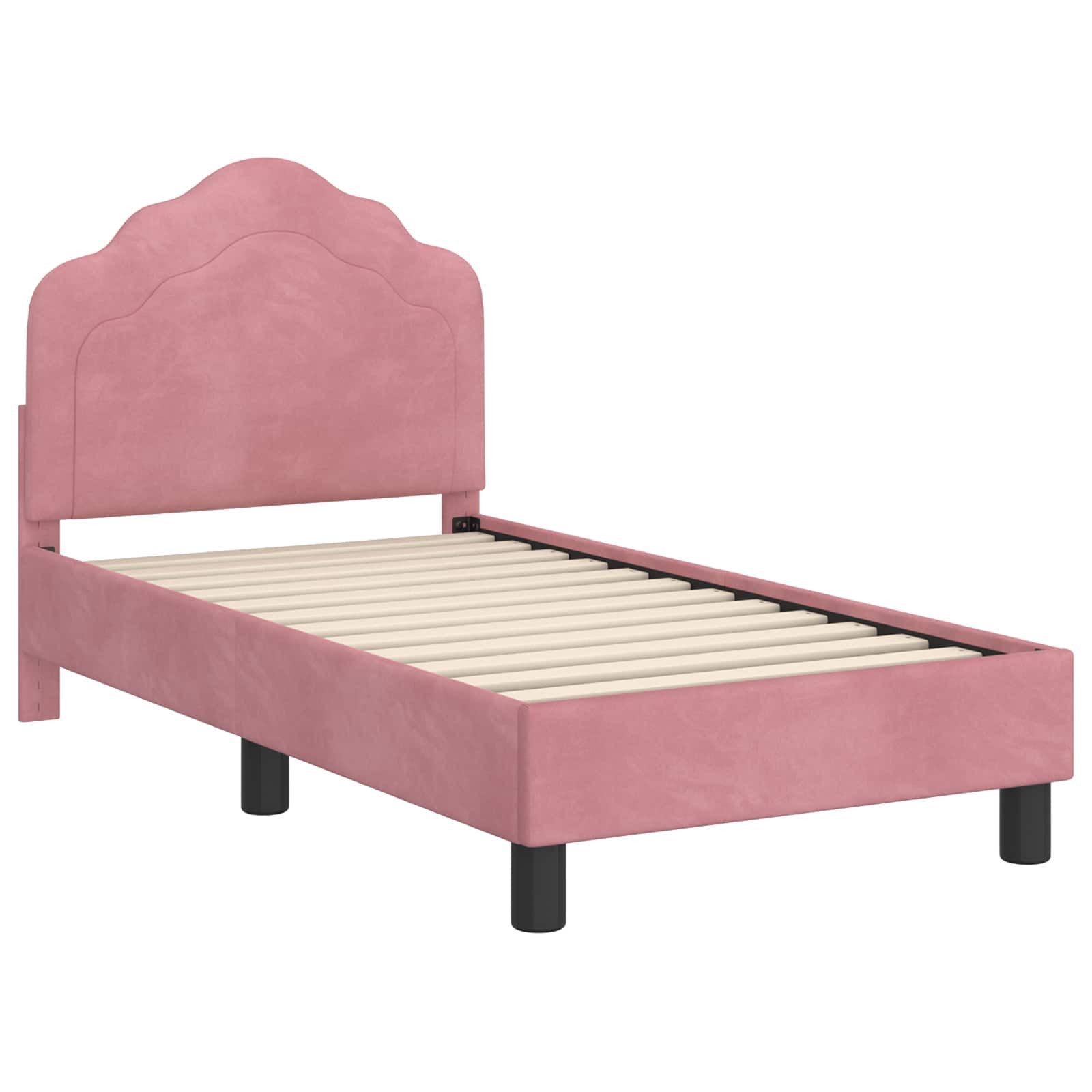 vidaXL Bett Kinderbettgestell mit Kopfteil Rosa 70 x 140 cm Samt (1-tlg) – Bild 4 von 5