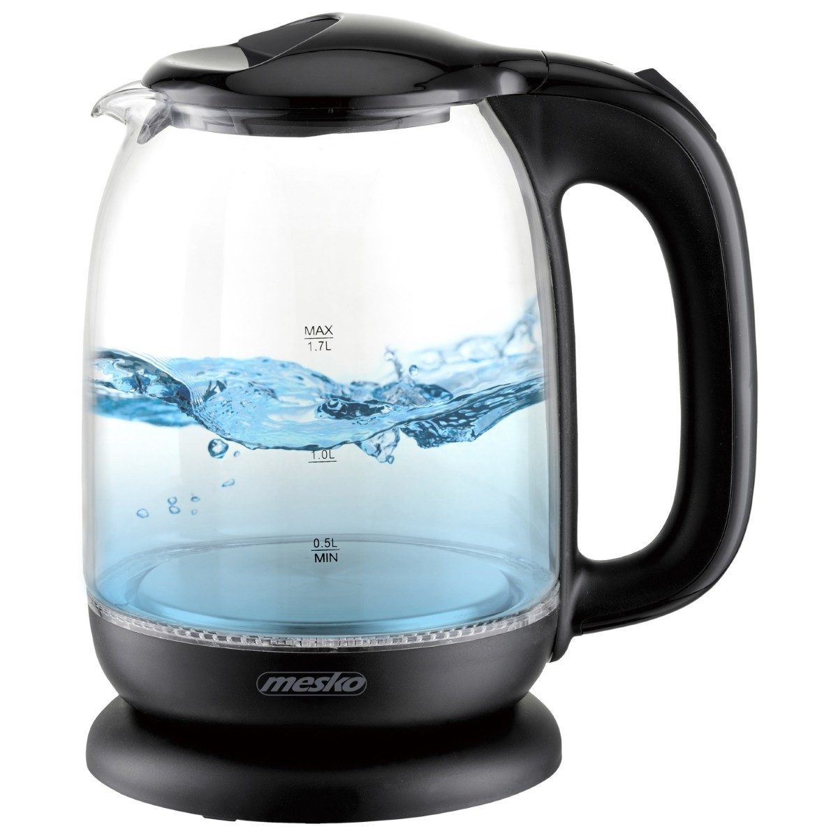 Mesko Wasserkocher MS 1302 B 1,7 L - LED-Beleuchtung, 360°-Sockel, 2200 W, 1,7 l, 2200 W, 360° drehbarer Sockel, Automatische Abschaltung