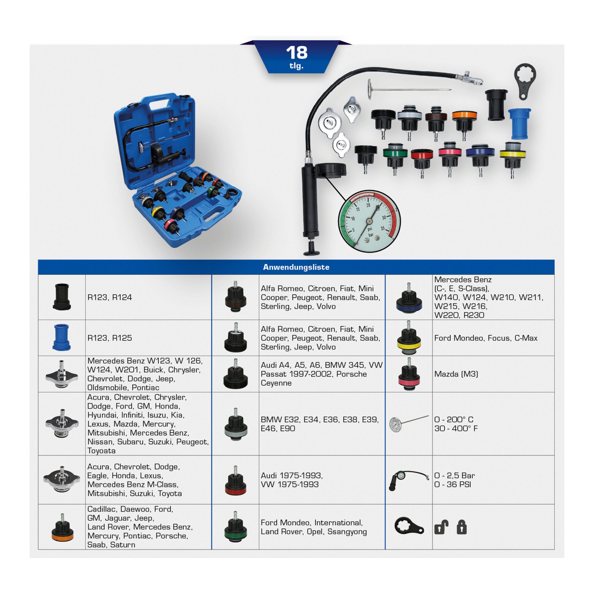 Brilliant Tools Kompressor Brilliant Tools Kühlsystem-Diagnose-Satz, 18-tlg