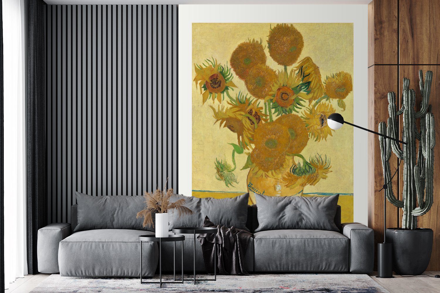 MuchoWow Fototapete Van Gogh - Montagefertig Matt, Gemälde Sonnenblumen Wandtapete für Vinyl bedruckt, Gelb, (4 - St), - Tapete Wohnzimmer