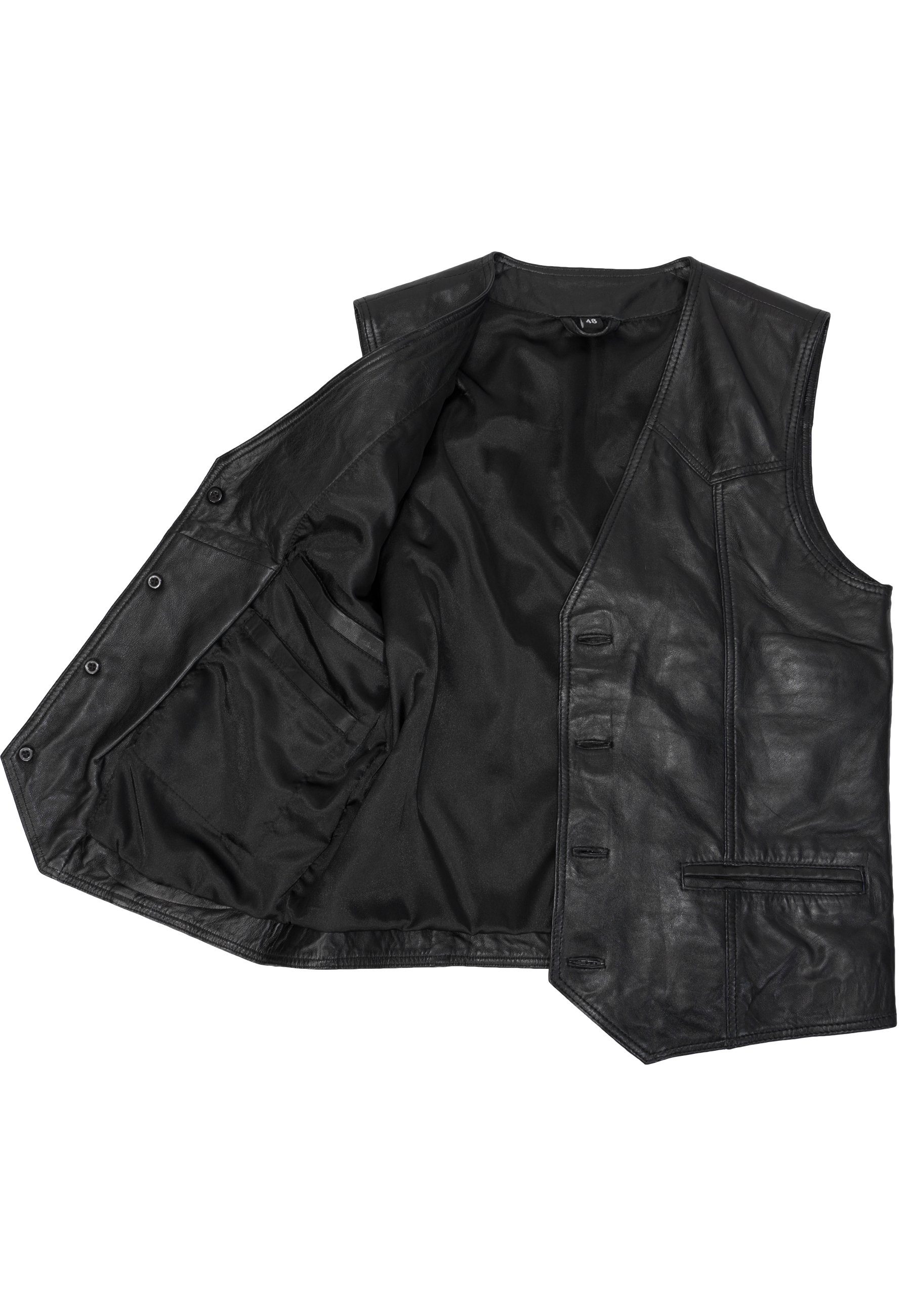 Lolus Lederweste Ludwig schwarz Herren Lederweste mit Knopfverschluss aus weichem Lammnappa Leder