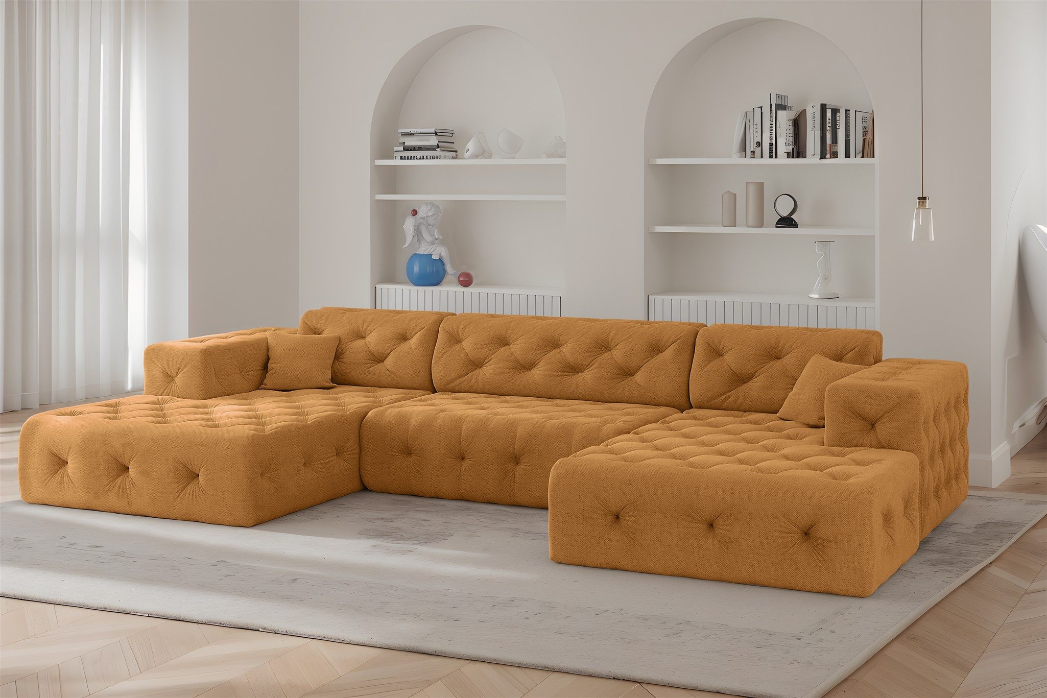 Fun Möbel Wohnlandschaft Sofa in U-Form CHANTAL in Stoff Moly, inkl. 2 Zierkissen