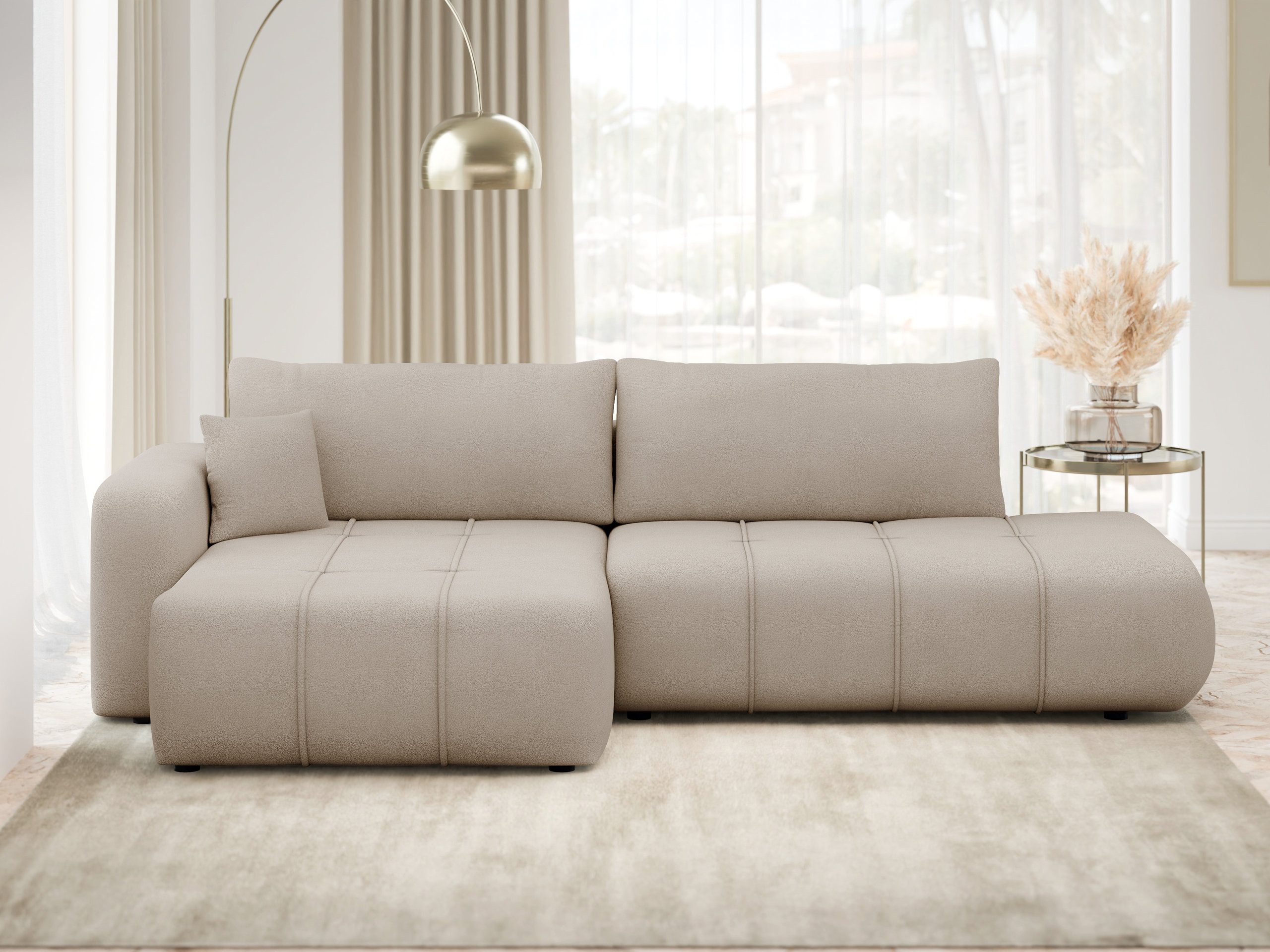 MIRJAN24 Ecksofa Fetrinu O, mit Schlaffunktion und Bettkasten, 262x145x82 cm, Kissen mit Reißverschluss