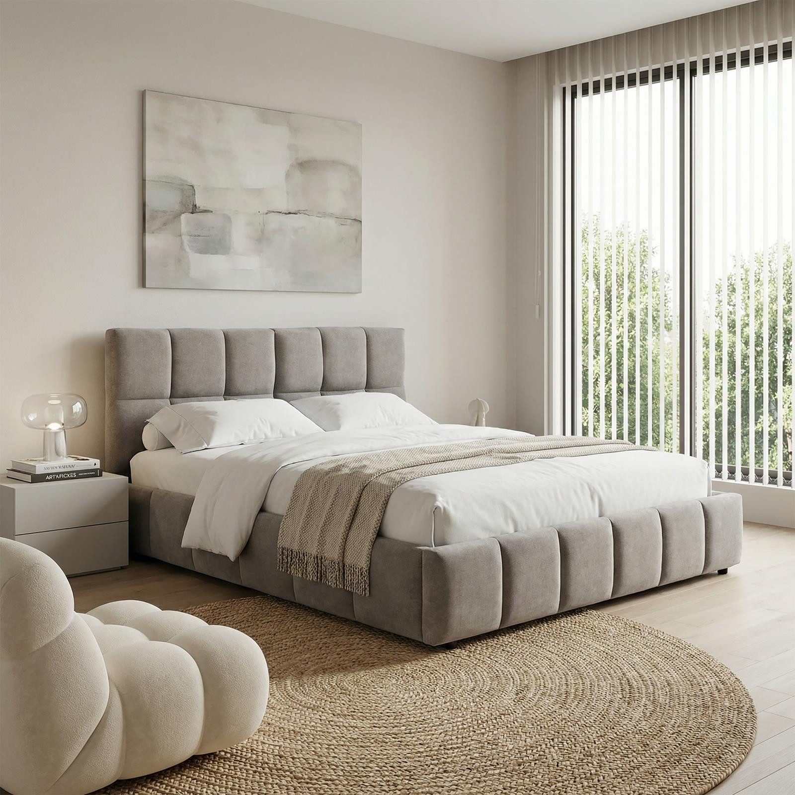 IDIMEX Polsterbett EMILIA, Bett 140x200 cm mit Lattenrost und gepolsterter Steppung Webstoff Grau