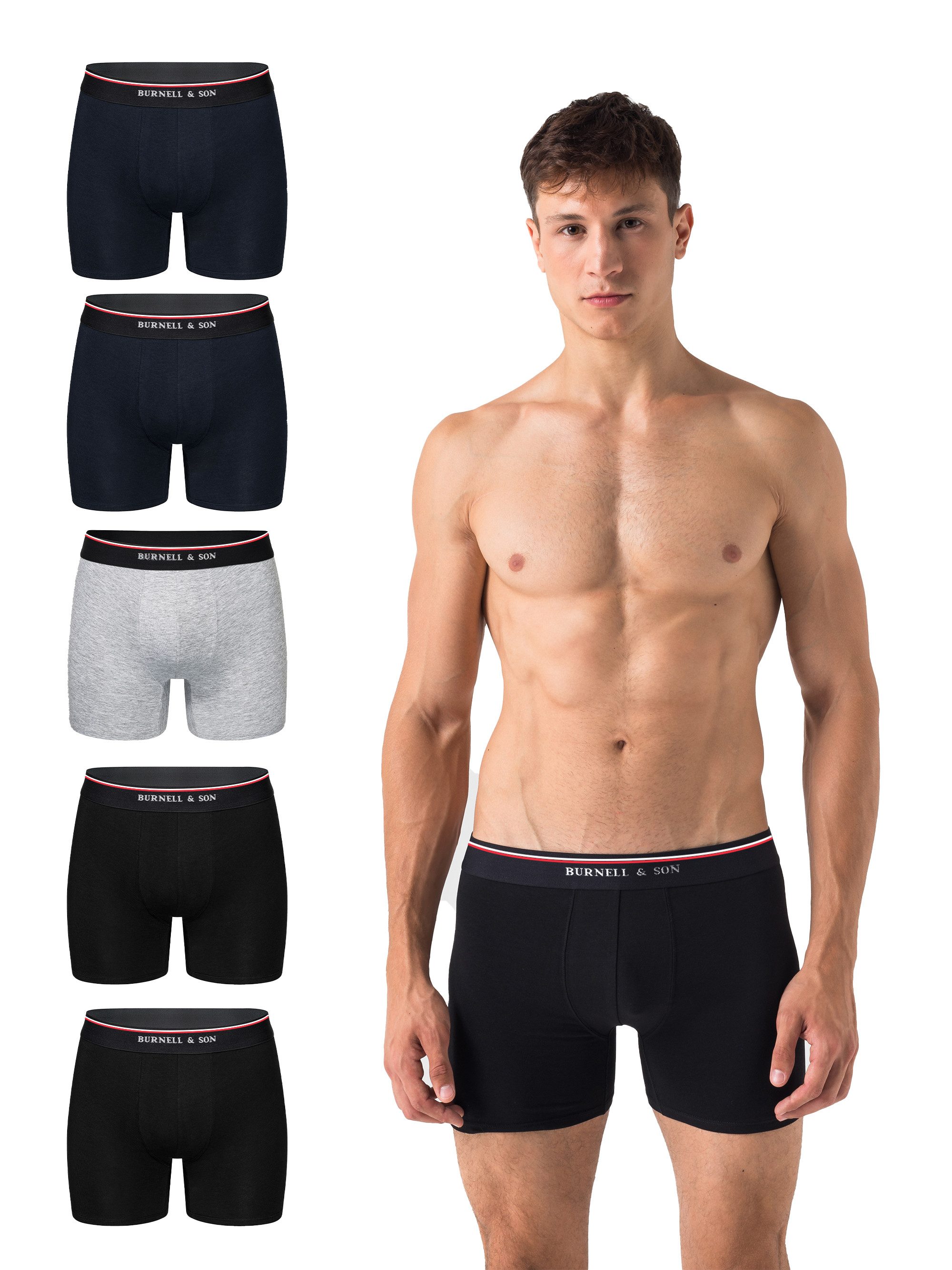 Burnell & Son Boxershorts Unterhosen aus Baumwolle für Herren Männer (Packung, Set, Spar-Pack, Spar-Packung, Spar-Set, 5-St., 5er-Pack) mit Komfortbund