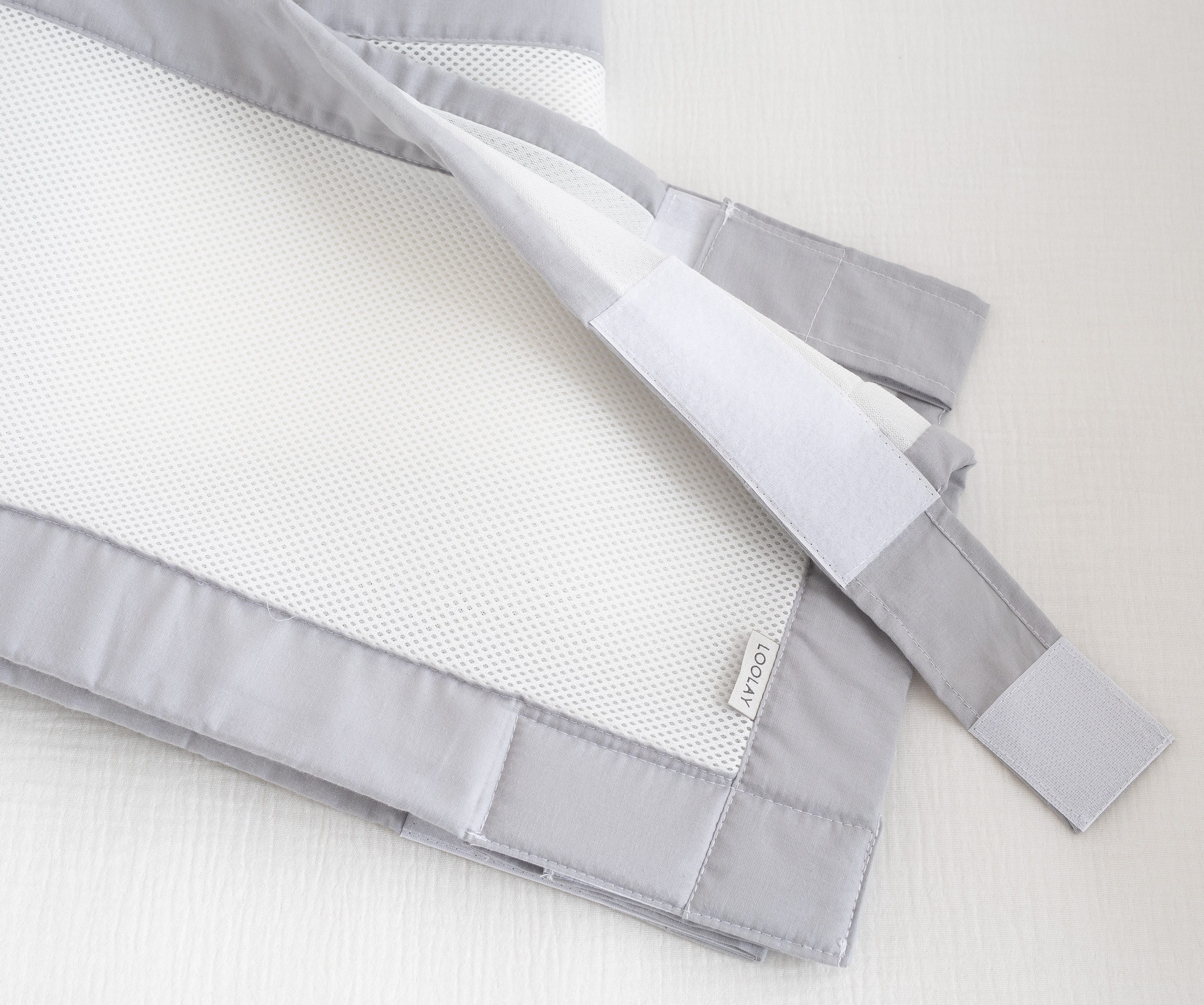 Loolay Babybett Bettumrandung Mesh atmungsaktiv 120x60/140x70 cm für Gitterbett, 2-tlg. Set 5 mm Netzstoff Schutz Klettverschluss europäische Stoffe