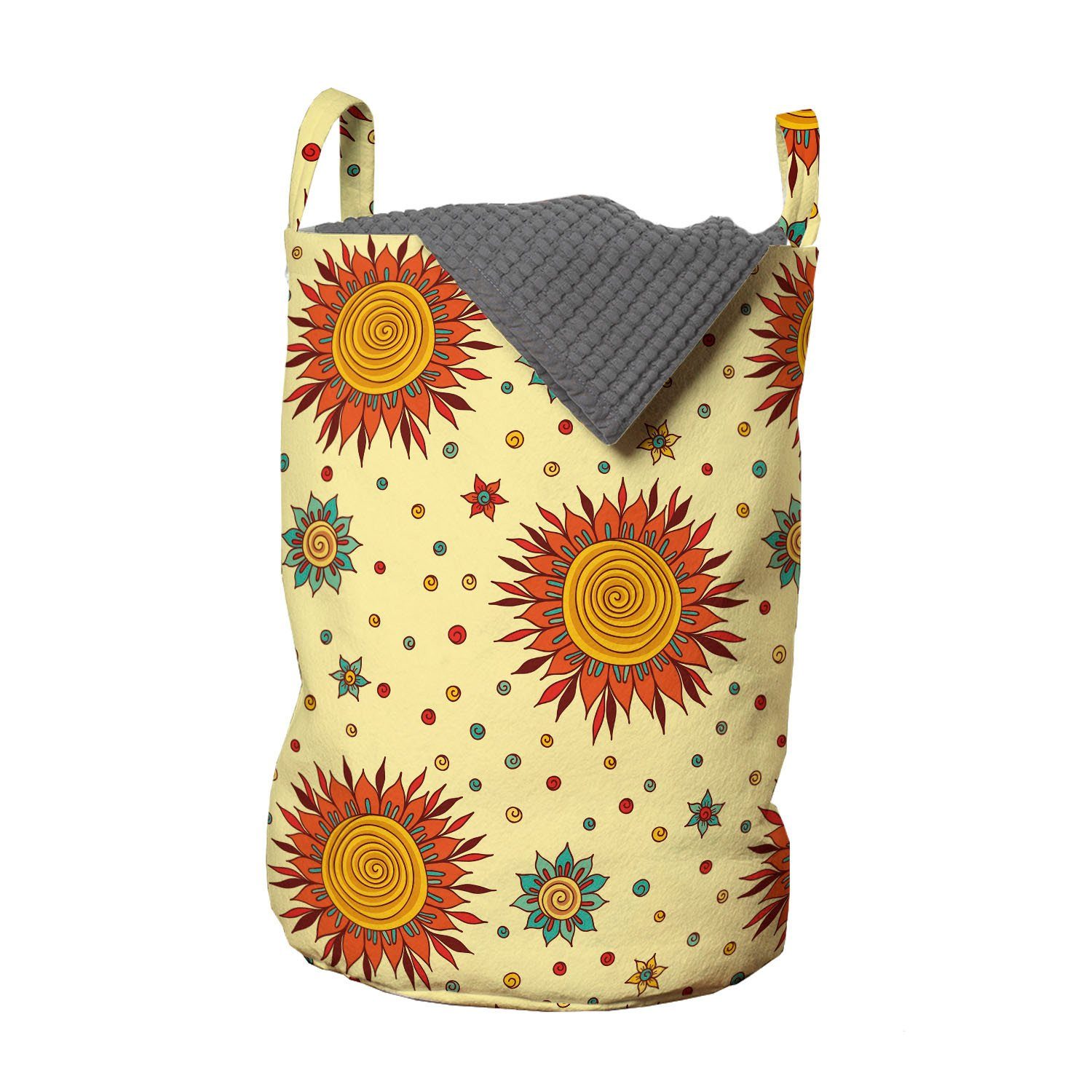 Abakuhaus Wäschesäckchen Wäschekorb mit Griffen Kordelzugverschluss für Waschsalons, Blumen Abstrakte Sonnenblumenblüten