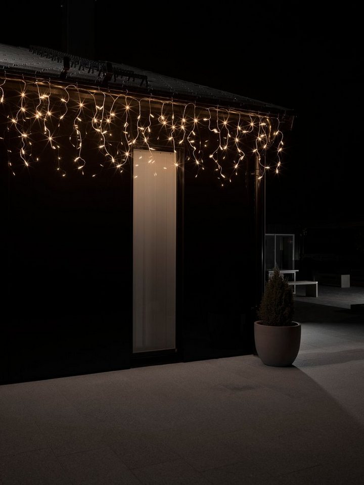 KONSTSMIDE LED-Lichtervorhang Weihnachtsdeko aussen, 96-flammig, LED  Eisregen Lichtervorhang, 96 bernsteinfarbene Dioden