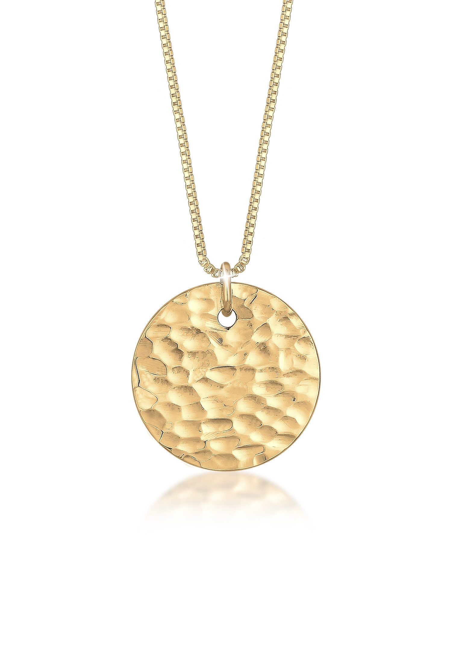 Kette mit Anhänger Plättchen Kreis Rund Gehämmert 925 Silber