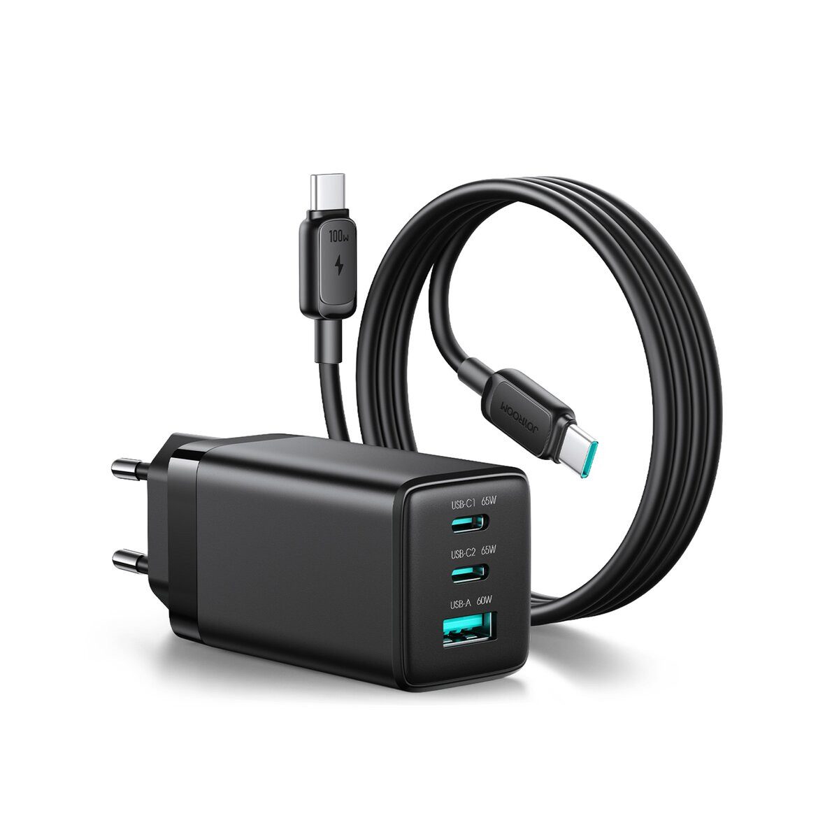 JOYROOM Joyroom 65W GaN Ladegerät USB-C Kabel Schwarz Smartphone-Ladegerät