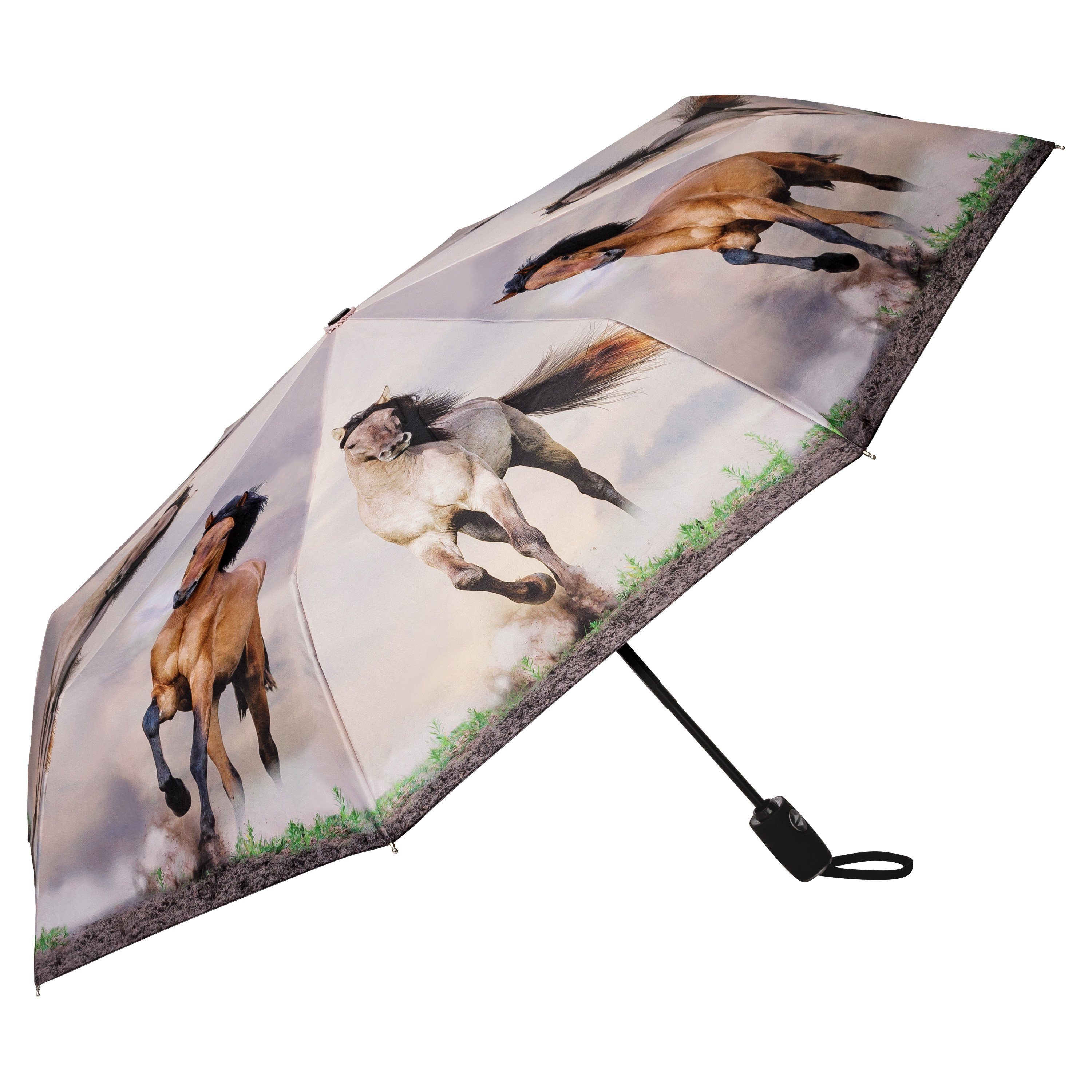 Damen Regenschirme von Lilienfeld Taschenregenschirm VON LILIENFELD Regenschirm Taschenschirm Wildpferde Windfest Auf-Zu-Automat
