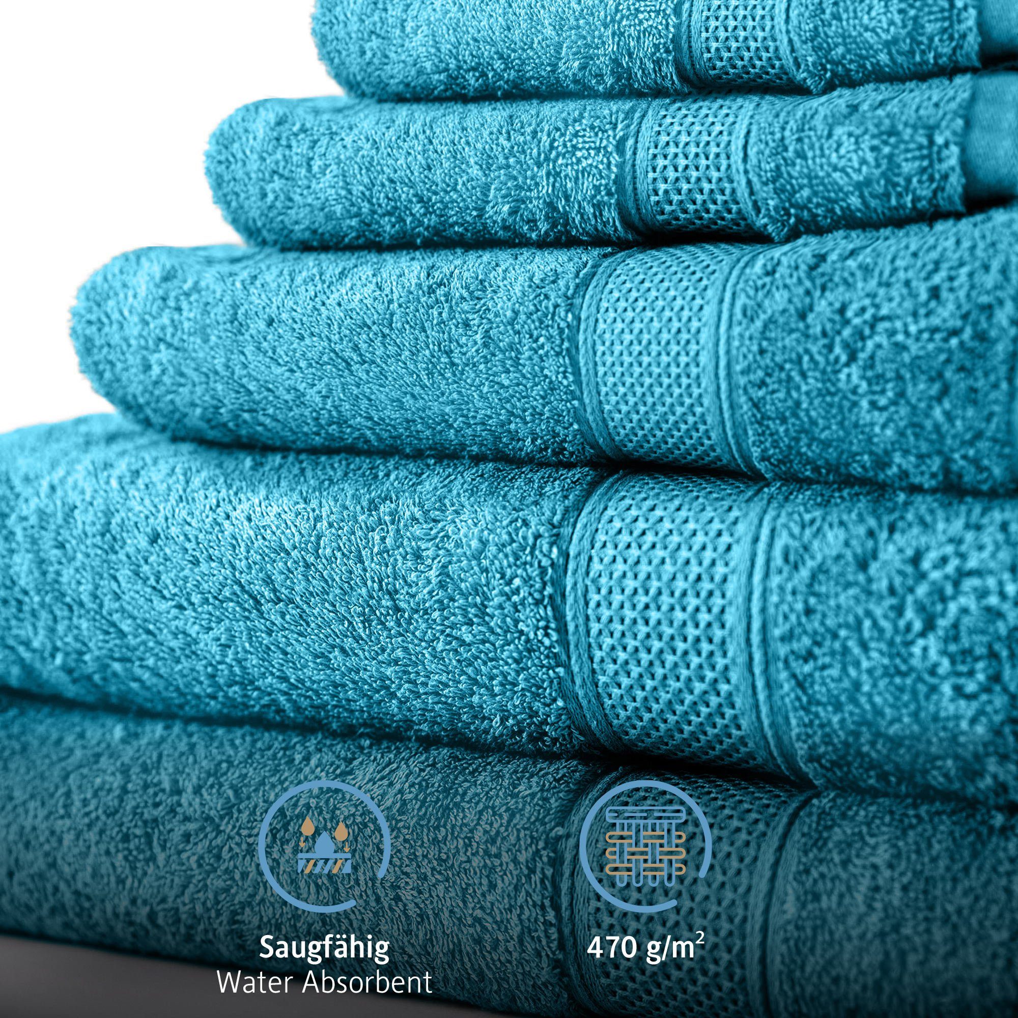 Komfortec Handtücher 100% Baumwolle, Weich Badetücher Blau Set, (2-St), Frottee 50x100 cm g/m², 470 Türkis