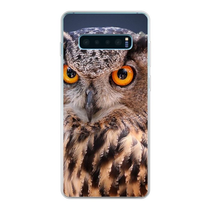 MuchoWow Handyhülle Eine Nahaufnahme einer braunen Eule Phone Case Handyhülle Samsung Galaxy S10+ Silikon Schutzhülle
