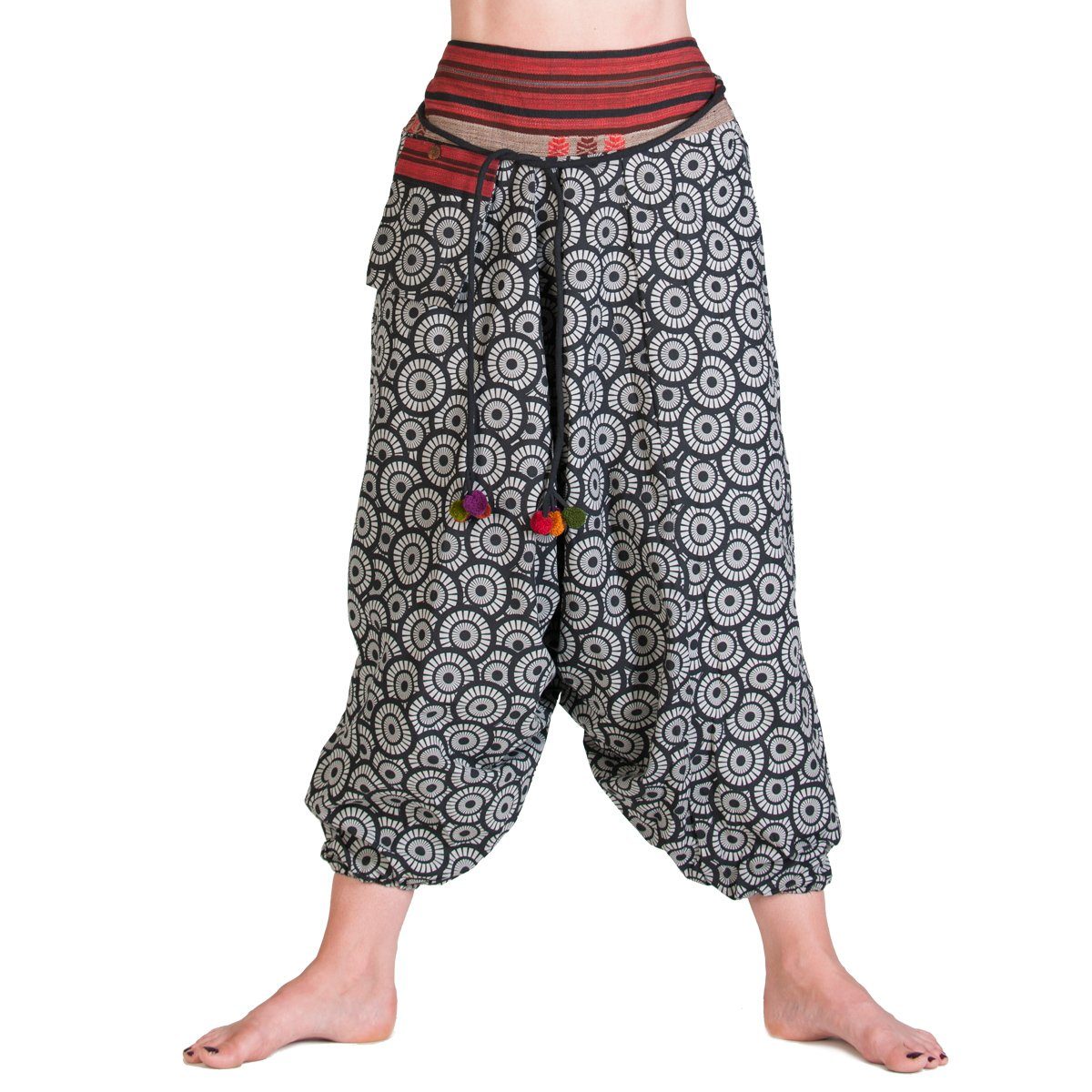 Haremshose Aladinhose Handarbeit mit farbigen Bündchen aus fester Baumwolle