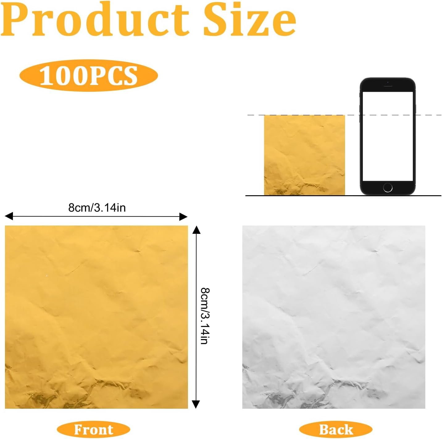 FELIXLEO Packpapier 100 Stück Goldene Alufolie 8x8cm für Schokolade und Bonbons, (1St)