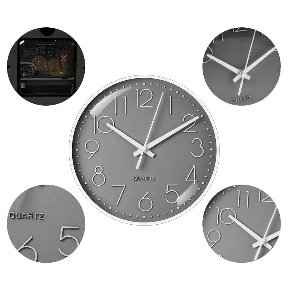 TUWENA Uhr 30cm Wanduhr Lautlos, 3D Ziffern Wanduhr, Modern Wand Uhr Analog (Leise Wall Clock Deko für Wohnzimmer Küche Büro Schule Kinderzimmer)
