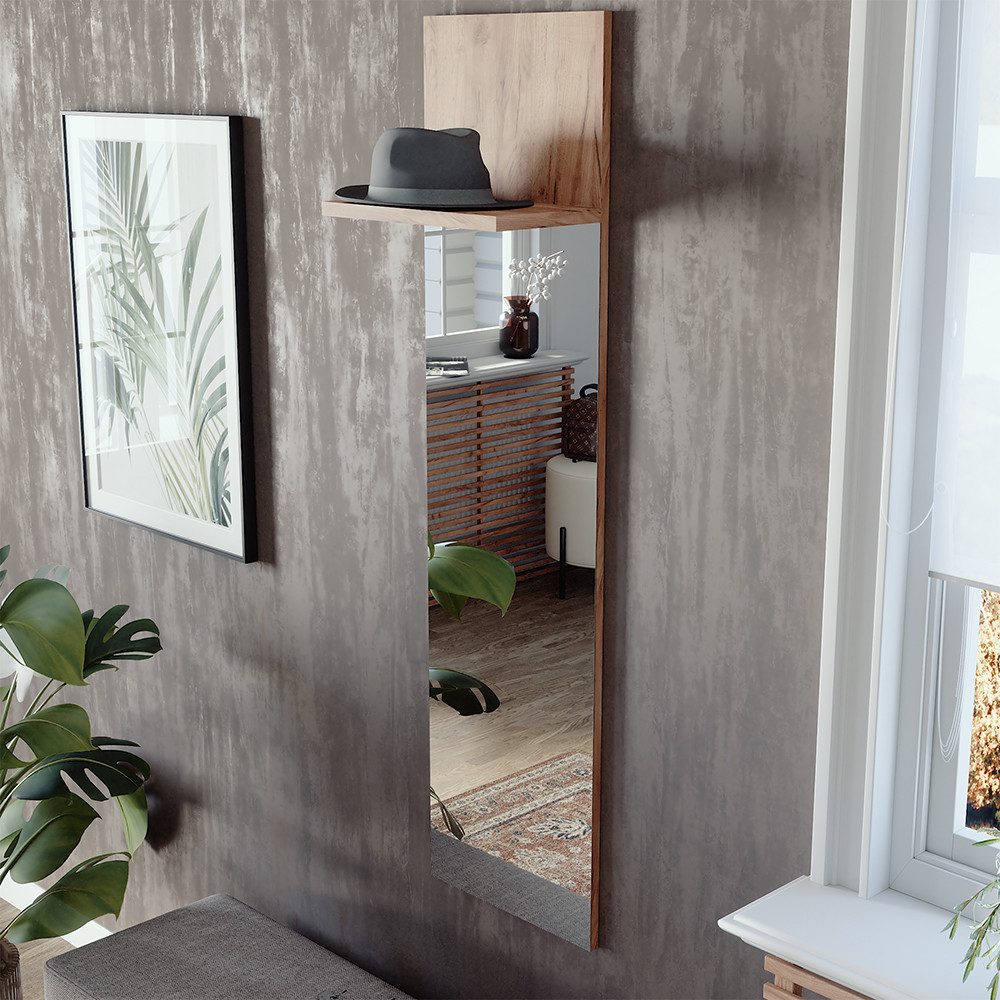 Vicco Garderobenschrank Siri, Goldkraft Eiche, 36 x 135 cm mit Spiegel