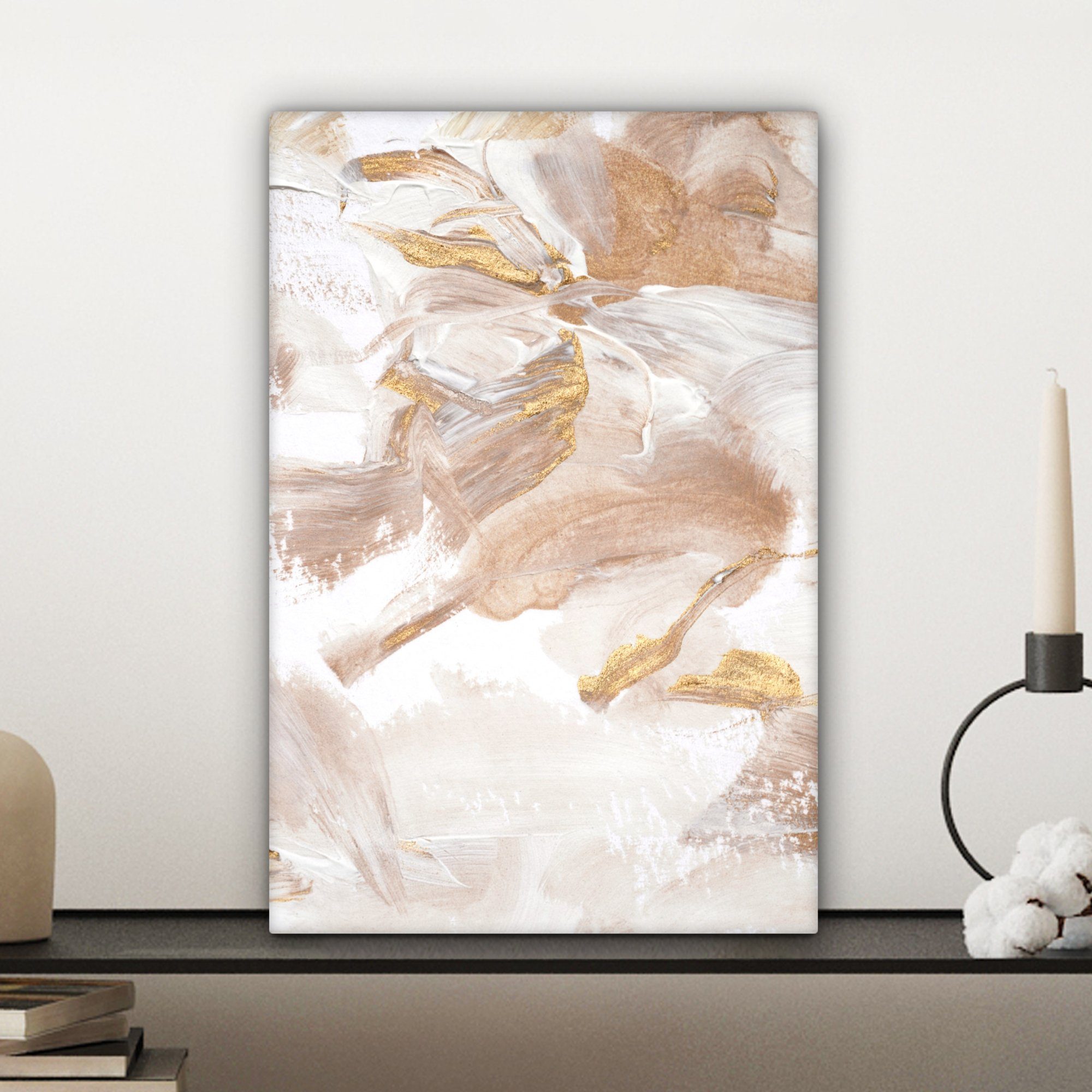 cm Leinwandbild - OneMillionCanvasses® Zackenaufhänger, Braun, (1 fertig inkl. Gemälde, St), Gold - Leinwandbild bespannt 20x30 Wasserfarbe