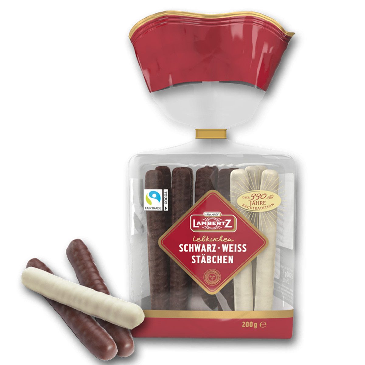 Lambertz Süßigkeit, Lambertz Lebkuchen Stäbchen überzogen in Schwarz und Weiß 200g