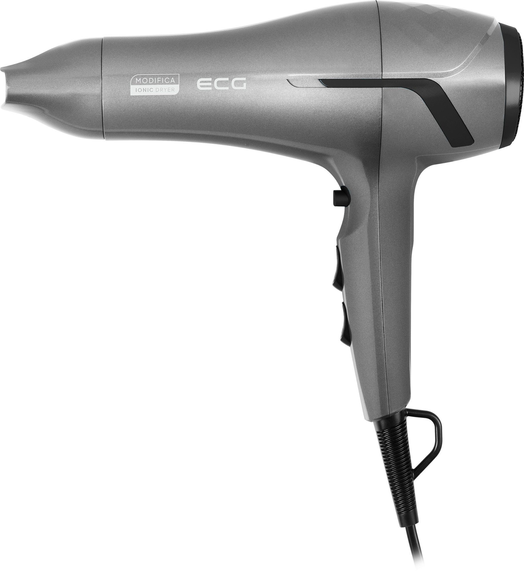 ECG Haartrockner Modifica Grigio Grande, 2000 W, Schnelles Aufheizen, Kaltlufttaste, Aufhängeöse