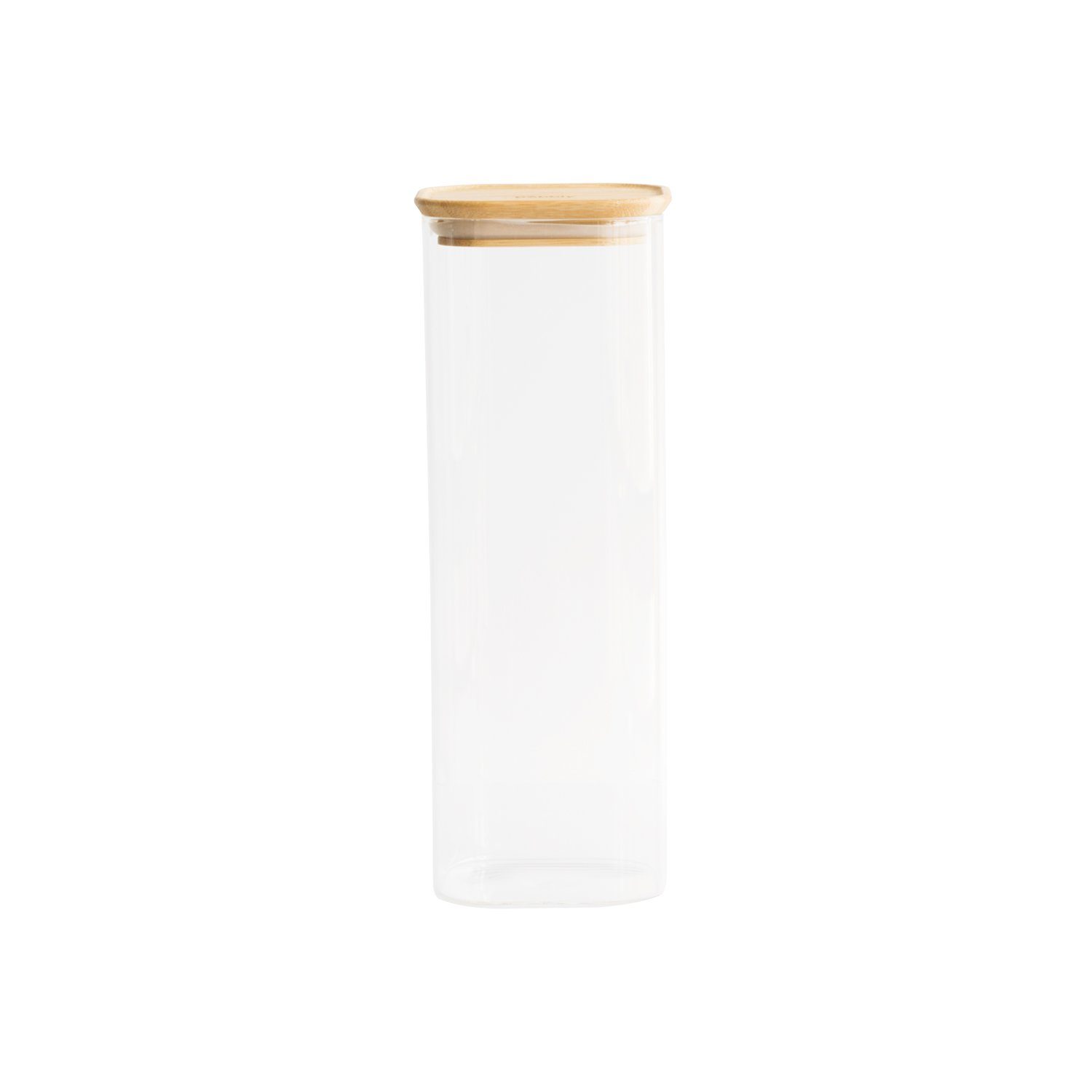 Pebbly Vorratsdose Pebbly Glasbehälter quadratisch mit Bambusdeckel 2200 ml, Borosilikatglas, Bambus, Silikon