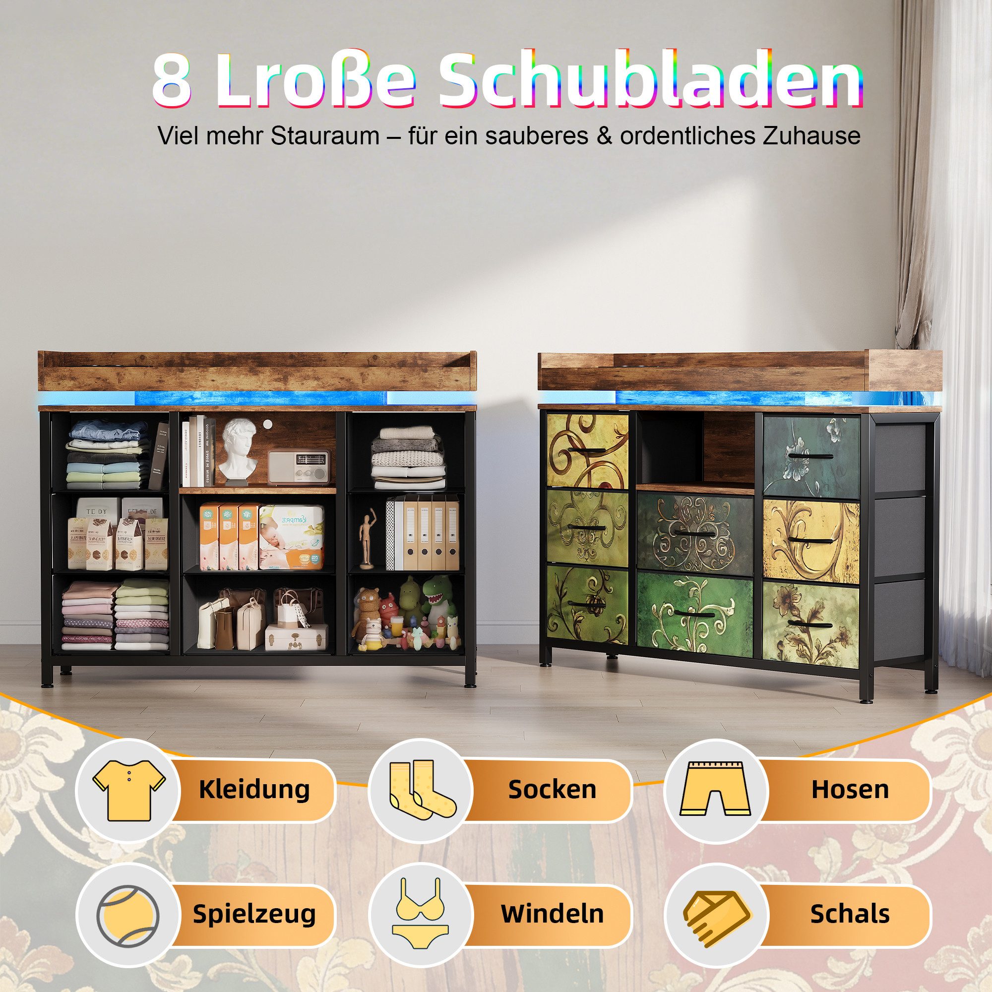 Simurq Kommode Moderne Kommode Sideboard Schubladen Stauraumschrank Beistellschrank
