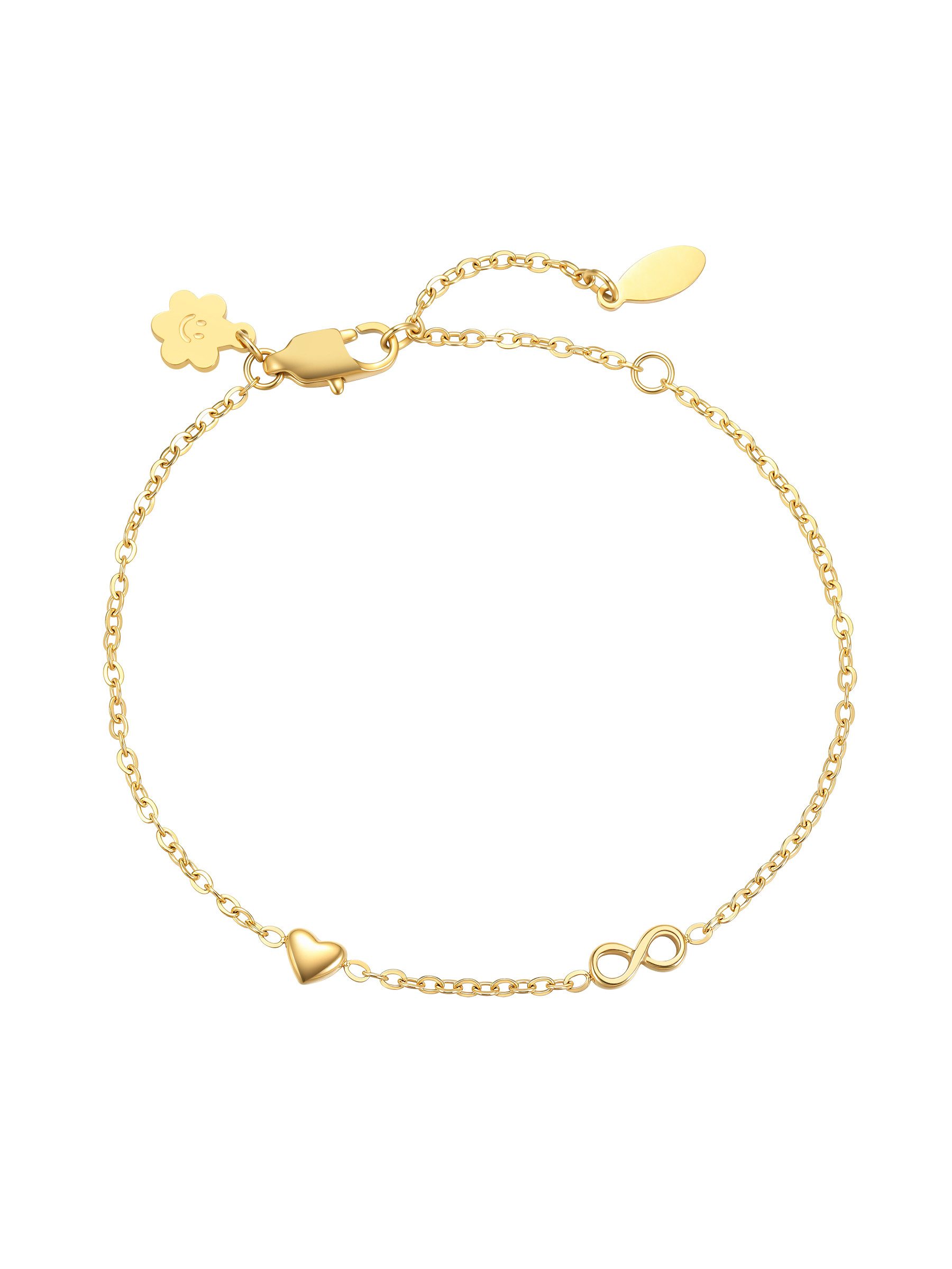 Hey Happiness Charm-Armband Damen Herz Infinity – Feines Unendlichkeit Edelstahl Armband, vergoldetes Armkettchen für Layering-Looks, Geschenk für Frauen