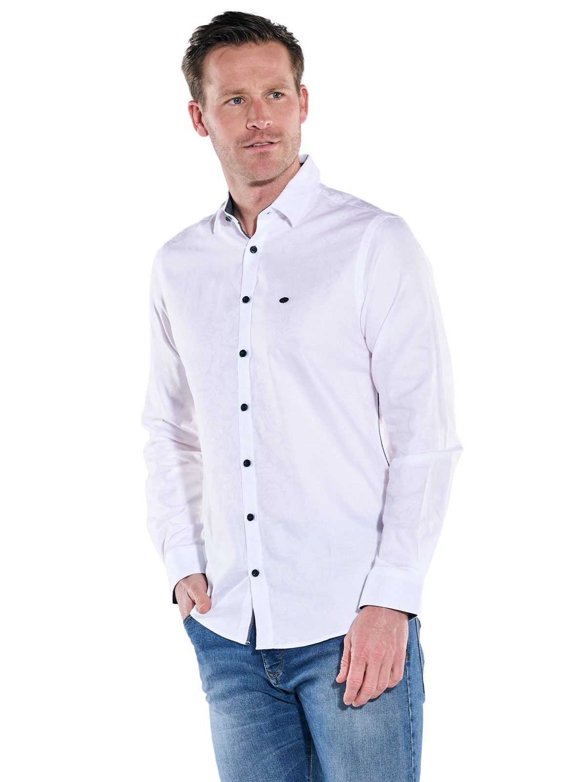 Engbers Langarmhemd Herren Hemd uni, Reinweiss