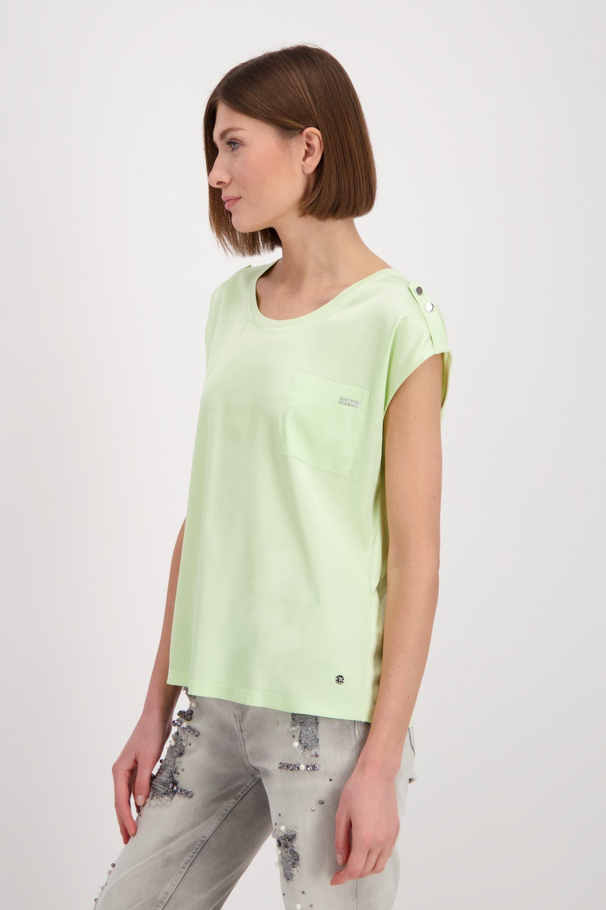 Monari Schlupfbluse green Tasche pastell mit Satin Blusenshirt