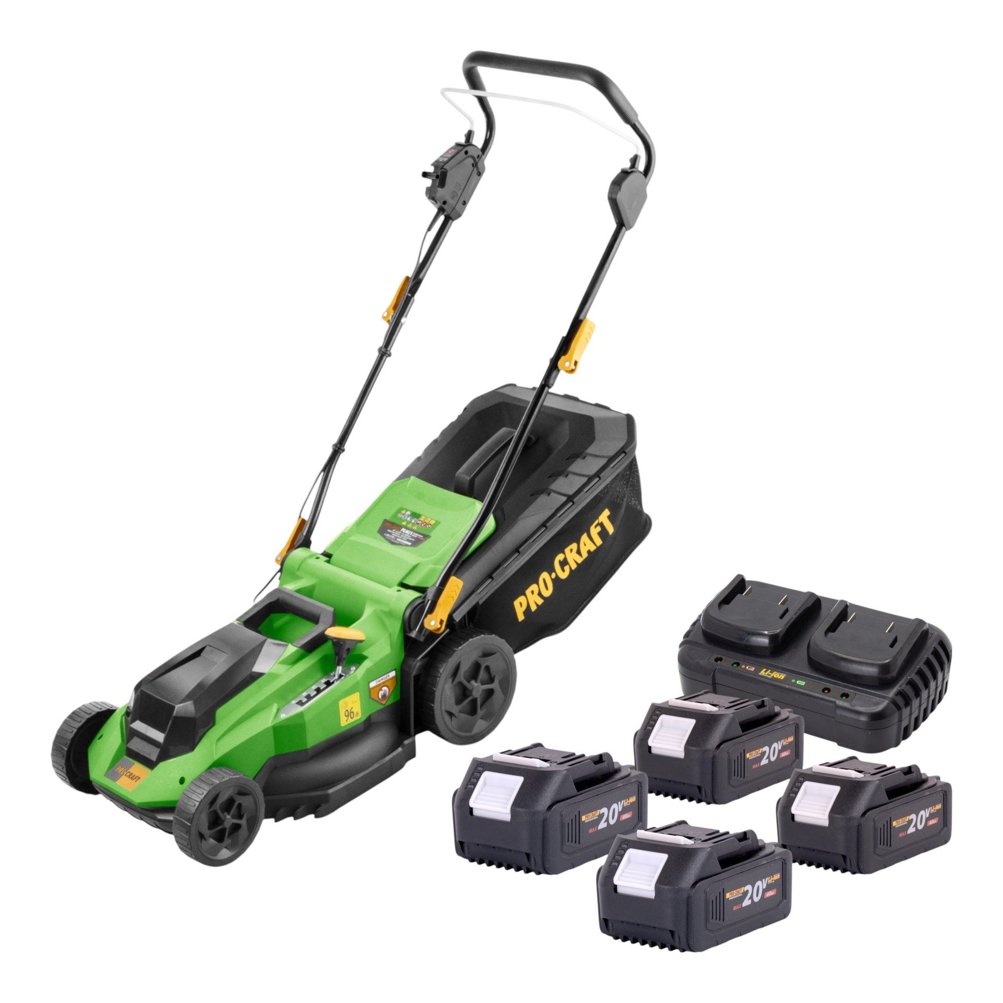 PRO CRAFT Akkurasenmäher PLM21bb Rasenmäher 40V (2x 20 V) 380mm + 4x Akku 4,0 Ah + Lader