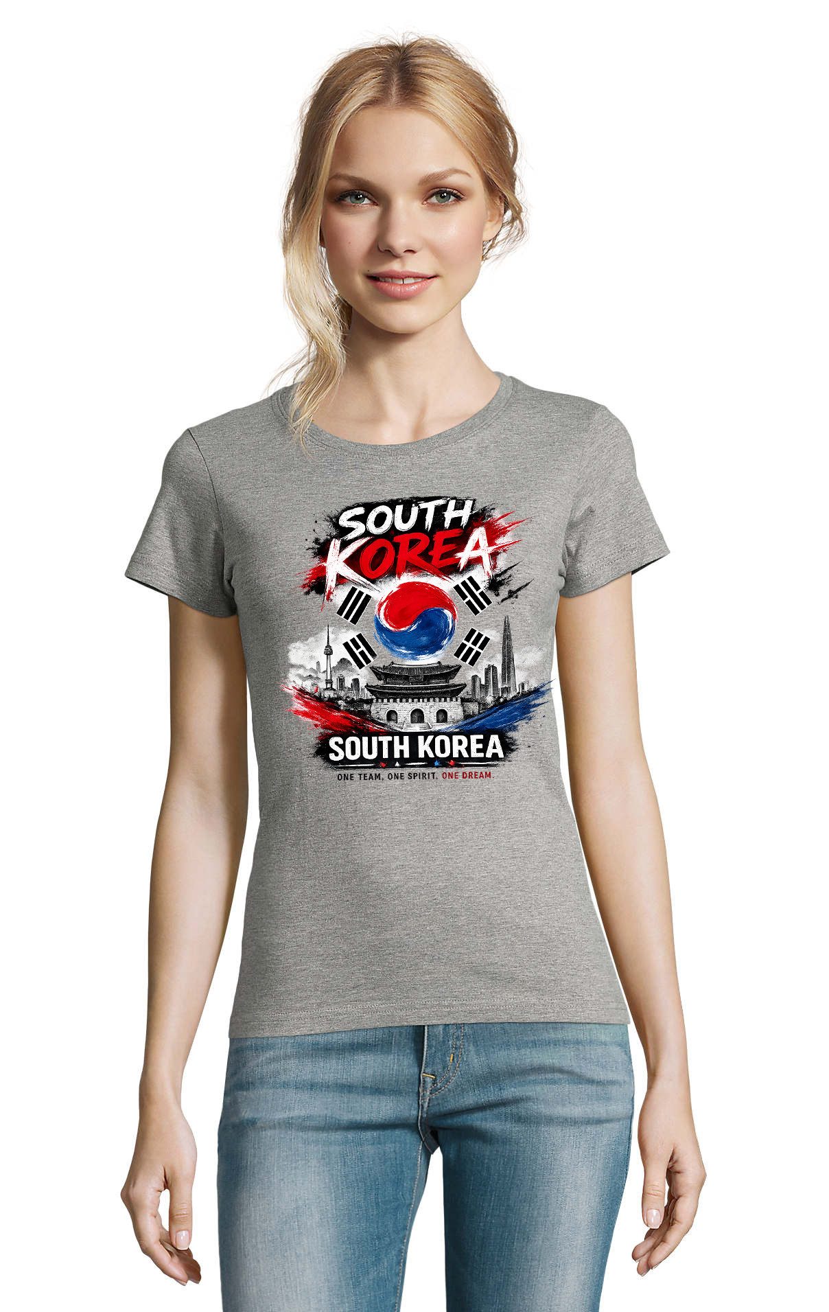T-Shirt OneSpiritKorea Südkorea Fanmotiv Print Damen Rundhalsshirt