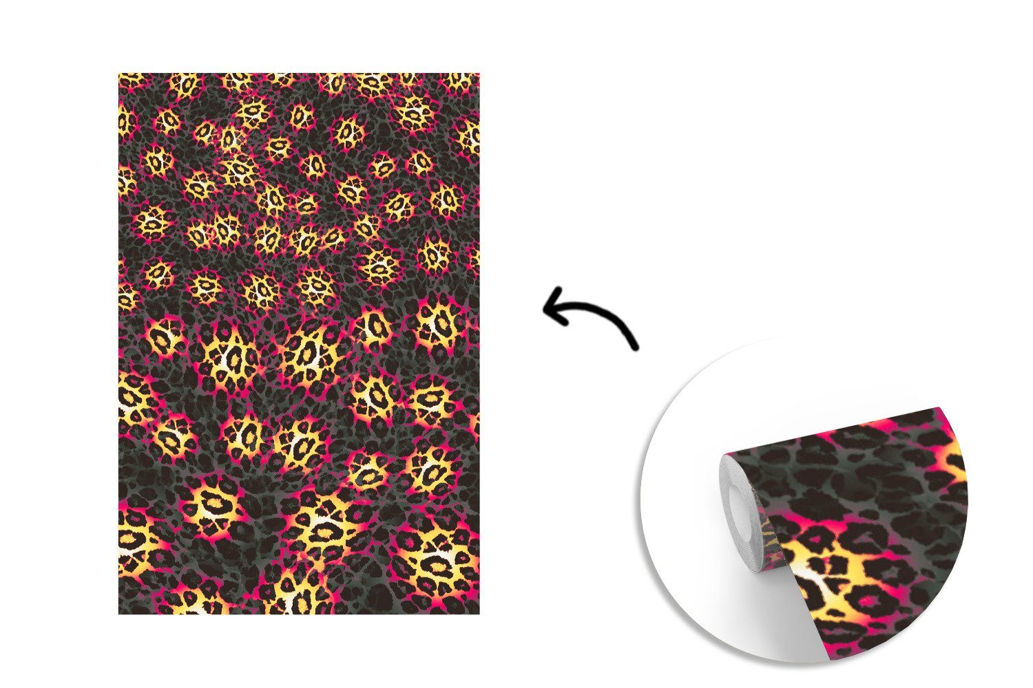 Tapete Design Rosa, Leopard (3 Fototapete - - für Vinyl Wandtapete St), MuchoWow Montagefertig Matt, bedruckt, Wohnzimmer,