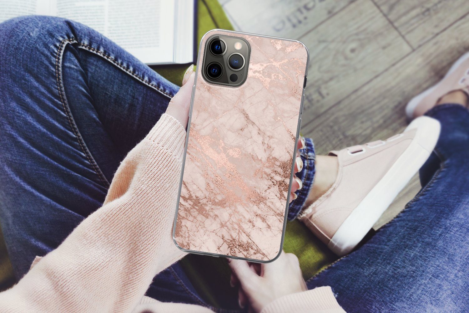 MuchoWow Handyhülle für Apple iPhone 13 Pro Max Marmor - Rosa - Luxus - Marmoroptik - Glit, Smartphone-Bumper, Print, Handy Schutzhülle Dünn