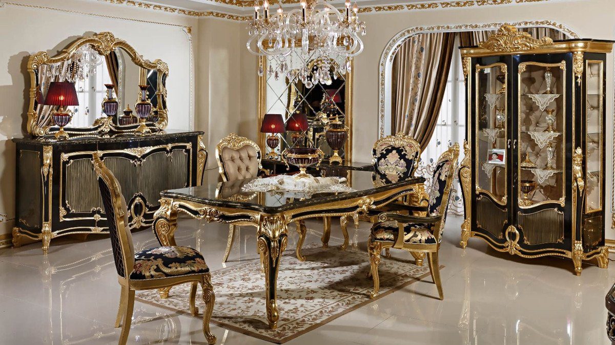 Casa Padrino Vitrine Luxus Barock Edel 3 & - 2 Möbel Gold mit Barock - Glastüren - Massivholz / Vitrinenschrank und Glasregalen Prunkvoller Vitrine Prunkvoll Schwarz