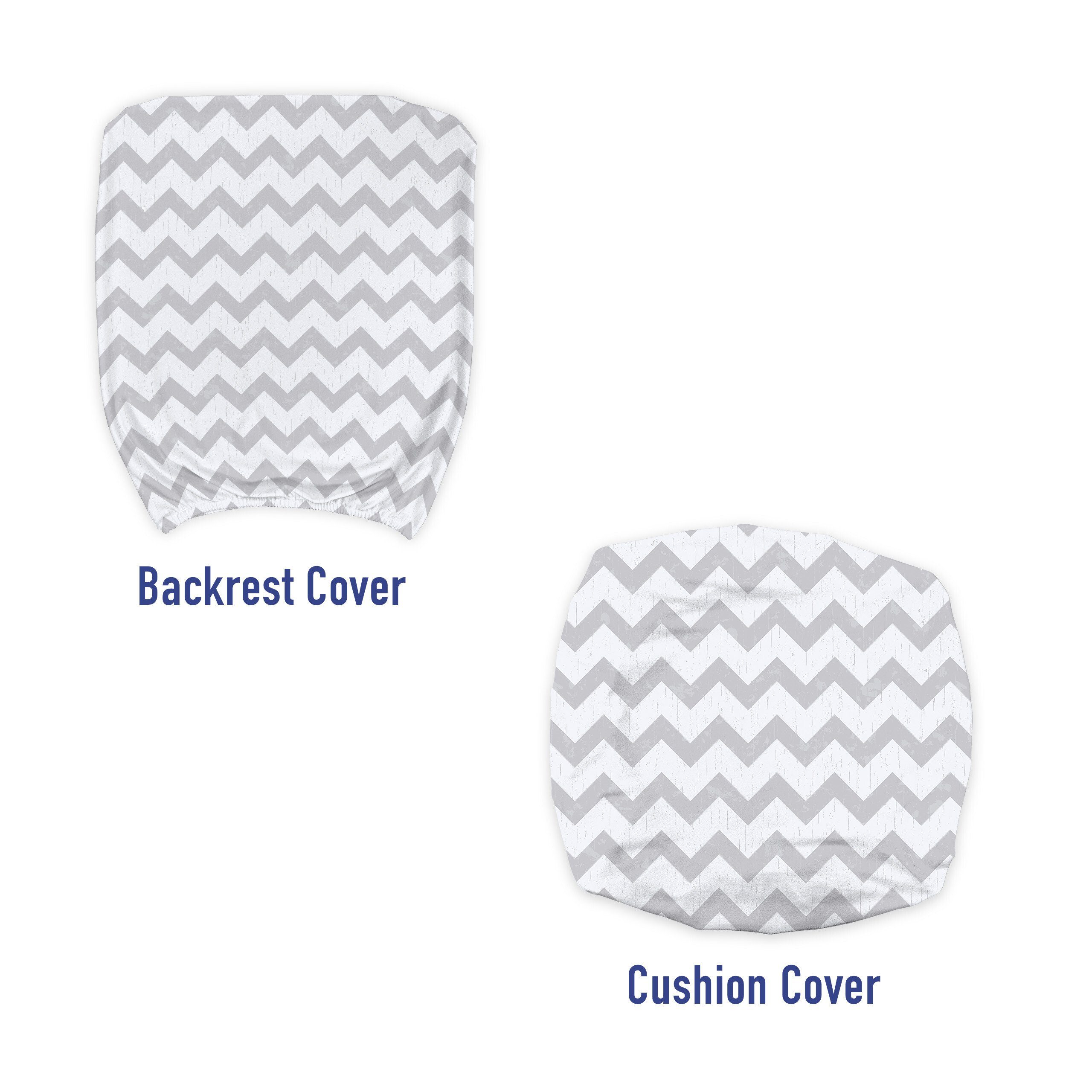 Bürostuhlhusse dekorative Schutzhülle aus Stretchgewebe, Grau Weiß geometrische Zigzag Abakuhaus, und