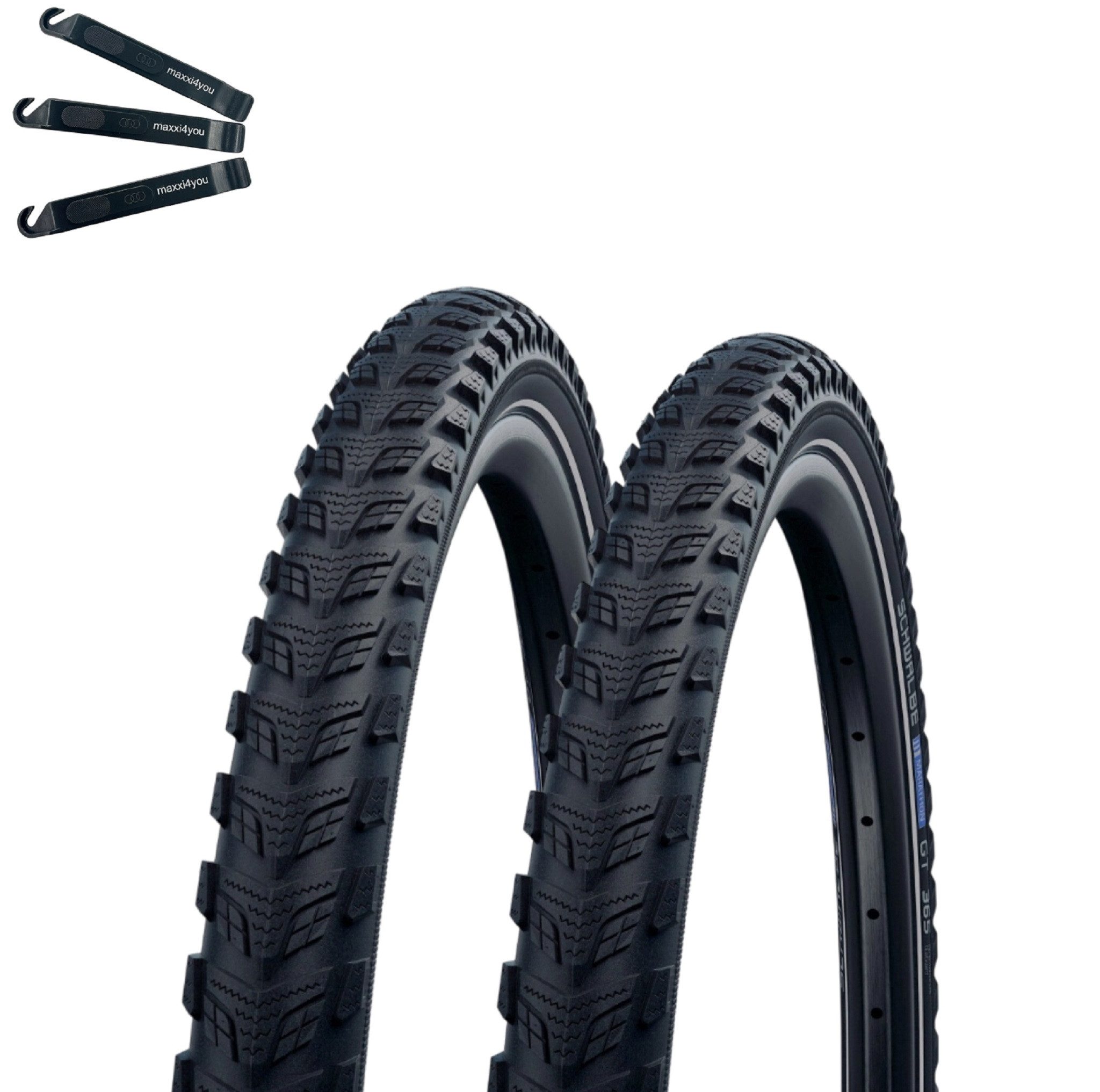 maxxi4you Fahrradreifen 2 x Schwalbe Marathon 365 Fahrradreifen Schwarz+Reflex 50-622 inkl. RH