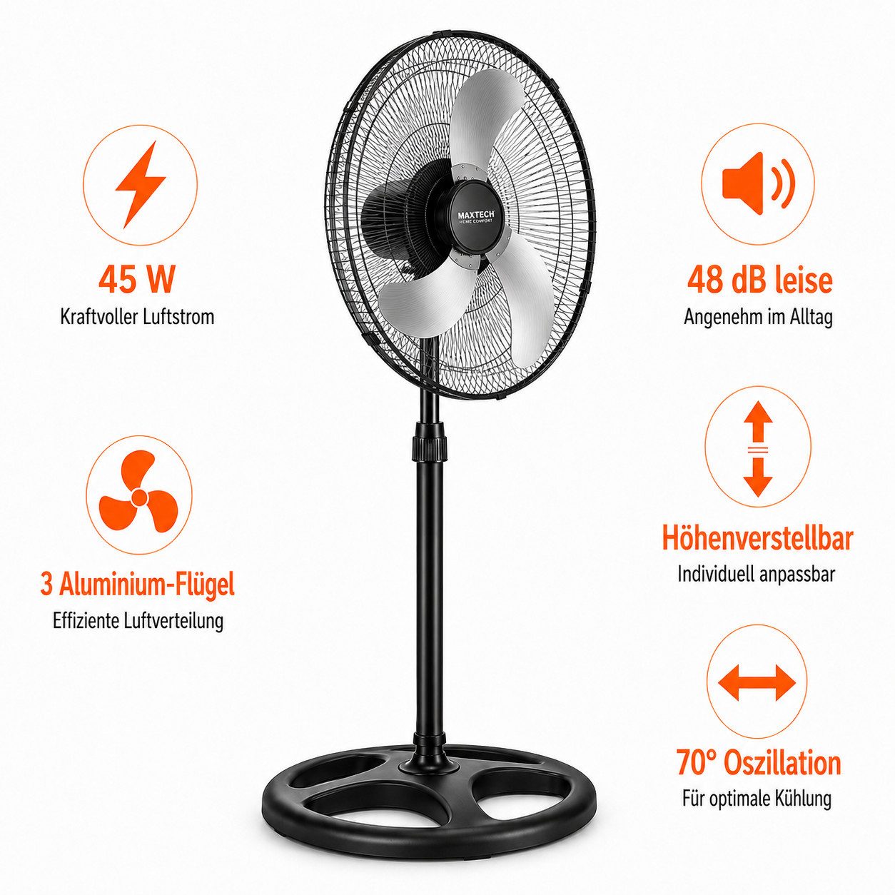 Ertex Standventilator Standventilator Ventilator Kühler Standventilator 130 cm STARK 45W