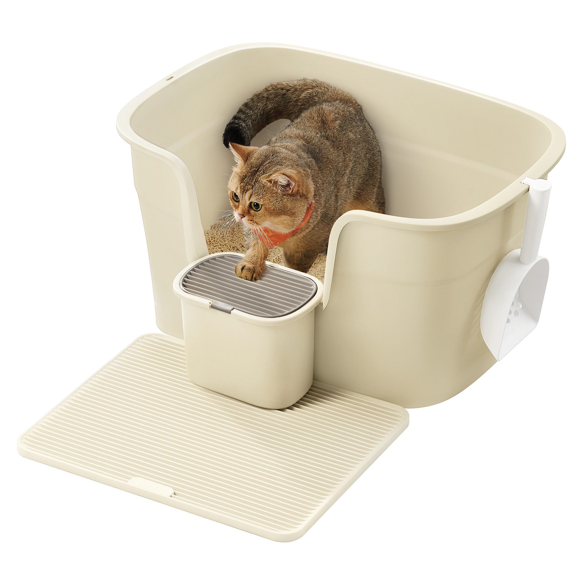 FEANDREA Katzentoilette, für große Katzen, mit hohen Seitenwänden, Schaufel