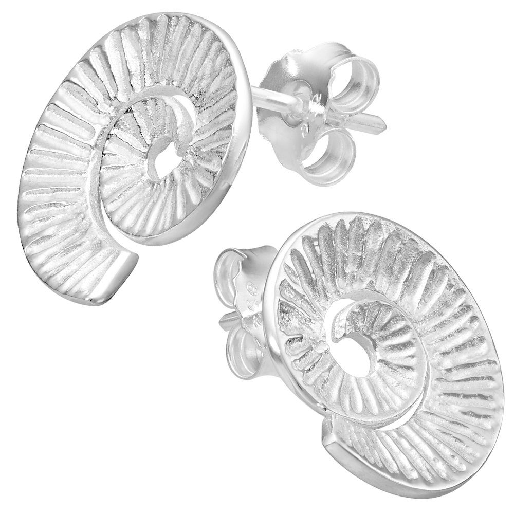 Vinani Paar Ohrstecker, Vinani Ohrstecker Spirale mit Riefen gewölbt glänzend Sterling Silber 925 Ohrringe Schnecke 2OSS