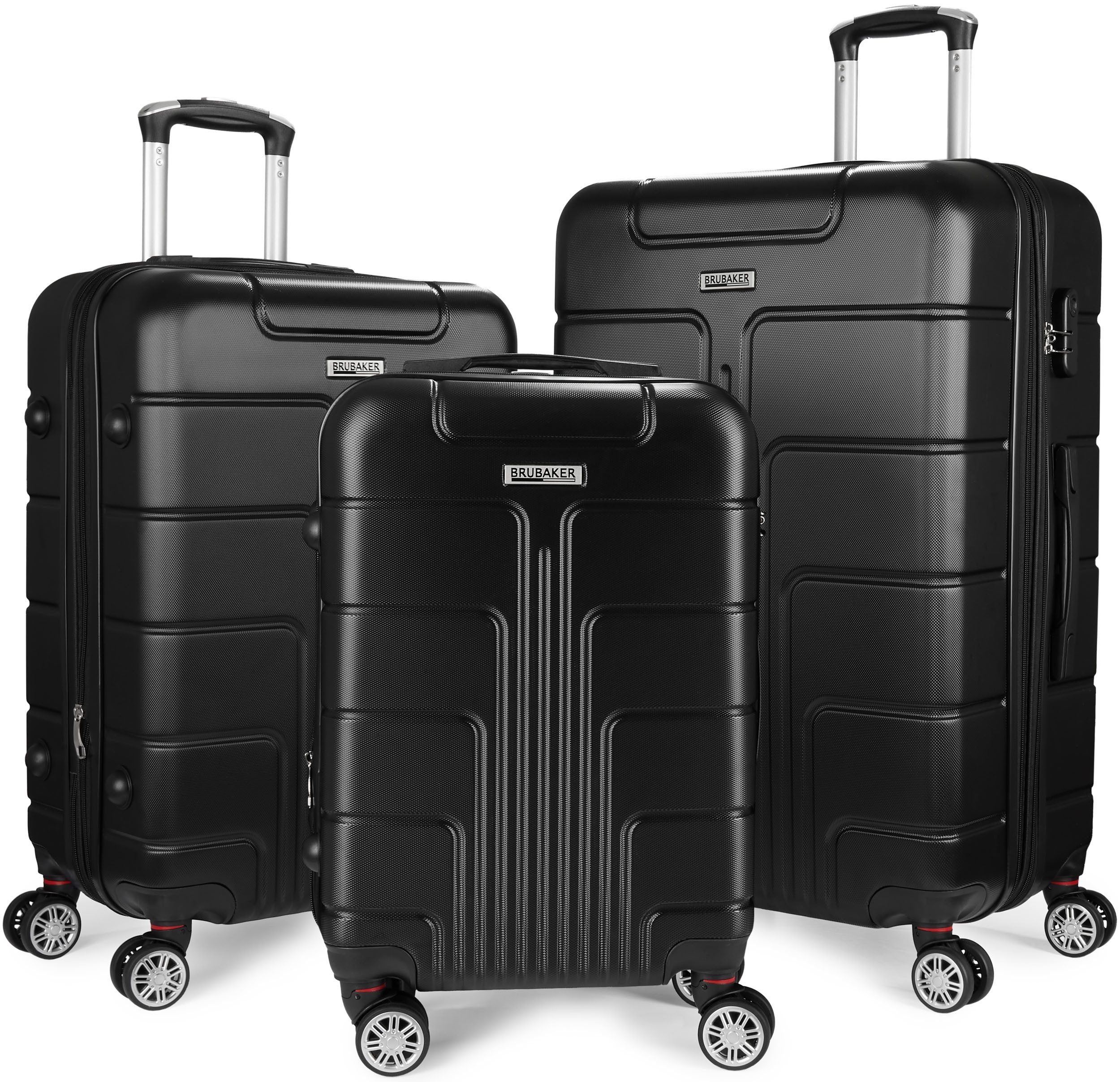 BRUBAKER Kofferset Miami - Erweiterbare Koffer mit Zahlenschloss, Rollen und Tragegriffen, 4 Rollen, (ABS Rollkoffer - Boardcase, 3 tlg., (M, L, XL), Hartschalen Reisekoffer Set inklusive Handgepäck