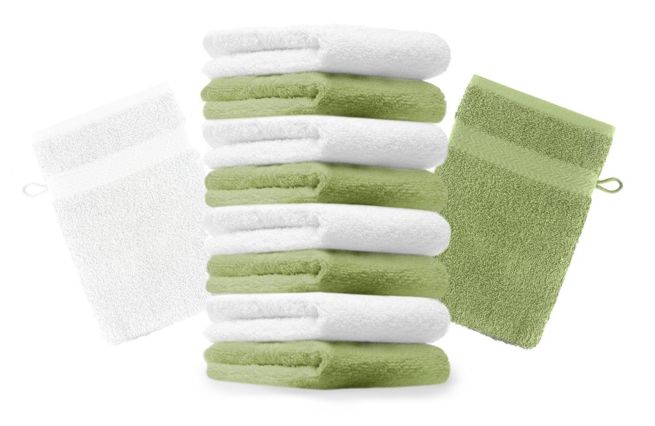 Farbe Baumwolle 16x21 cm Waschlappen Premium Waschhandschuhe Waschhandschuh weiß 10 Betz und apfelgrün (10-tlg) Stück Set 100%