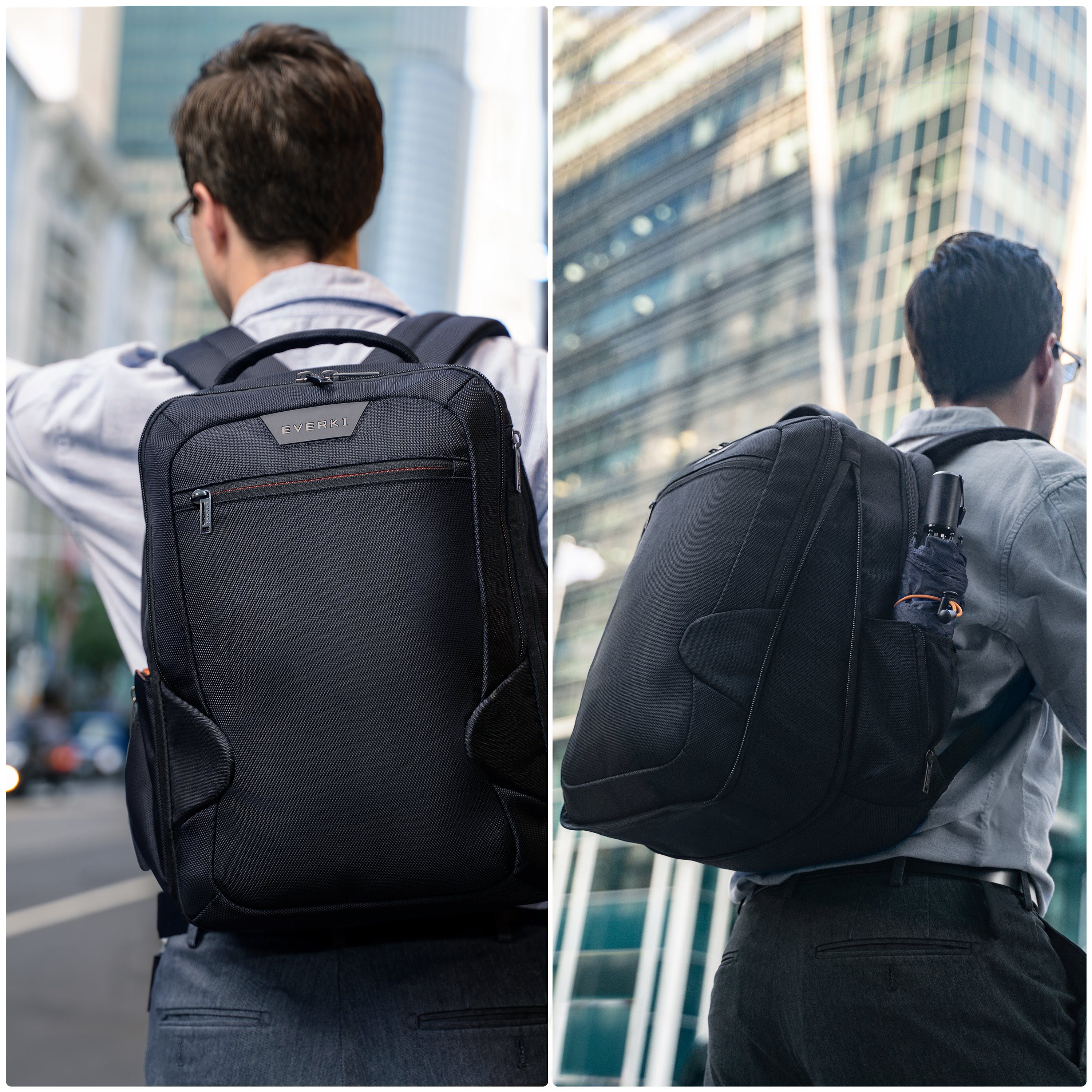 Everki Laptoprucksack Studio Notebook Rucksack (15 Zoll Laptopfach, Viele Fächer, Ecken-Schutz-System), Erweiterbare Kapazität auf 26l / Recycelte Materialien / Schwarz