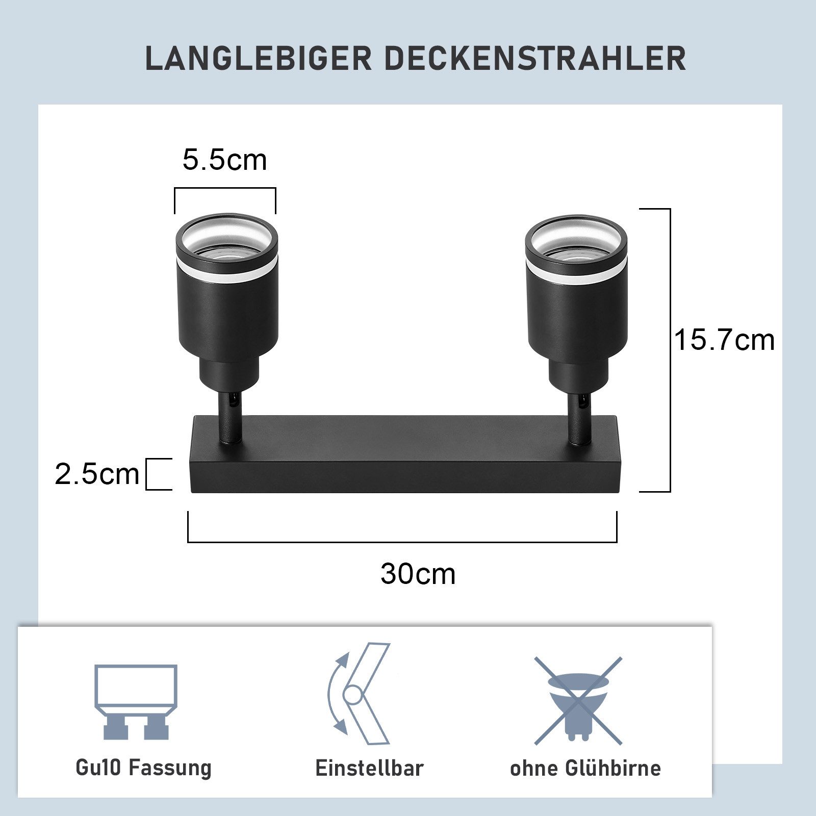 ZMH Deckenstrahler 2 Flammig Schwenkbar Deckenlampe Flurlampe Innen Wandstrahler, Flexible Winkeleinstellung, ohne Leuchtmittel, GU10 Wandstrahler Metall Innen Wandstrahler für Küche Büro