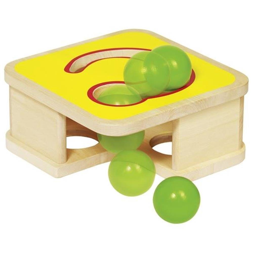 goki Klopfbank Hammerbank mit Kugelbahn, aus Holz, mit Hammer und 3 Kugeln