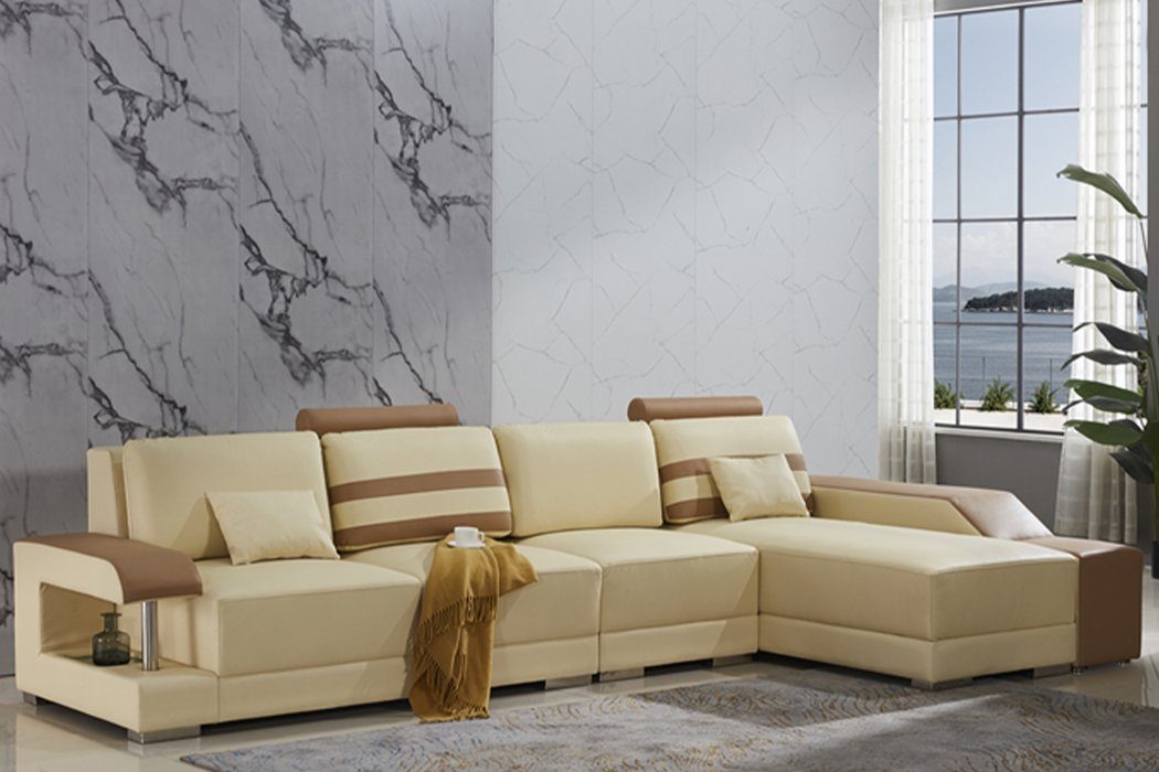 JVmoebel Ecksofa, Ledersofa L-Form Couch Wohnlandschaft Ecksofa Garnitur Design Modern Beige