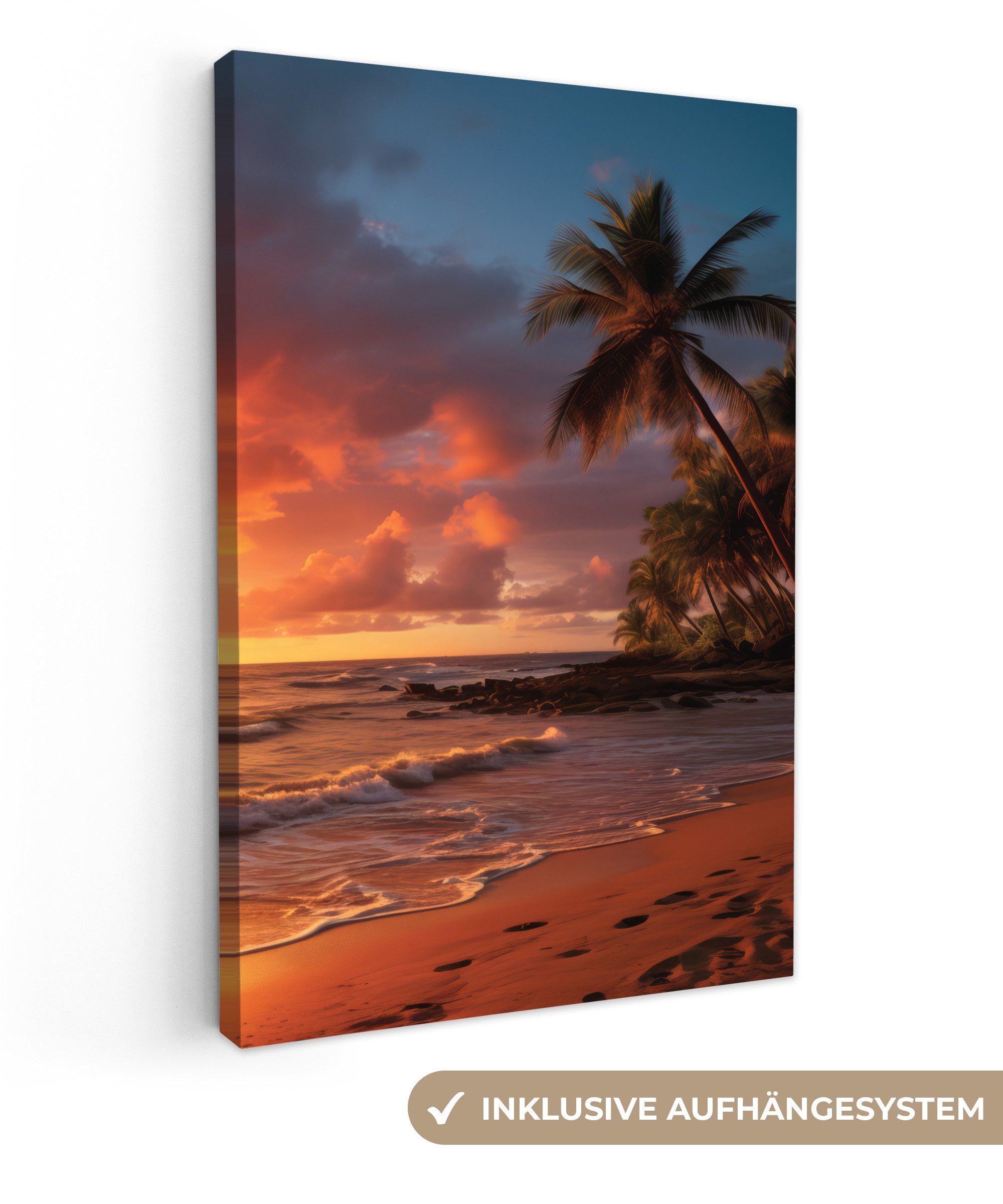 OneMillionCanvasses® Leinwandbild Sonnenuntergang - Palmen - Strand - Meer, günstig online kaufen
