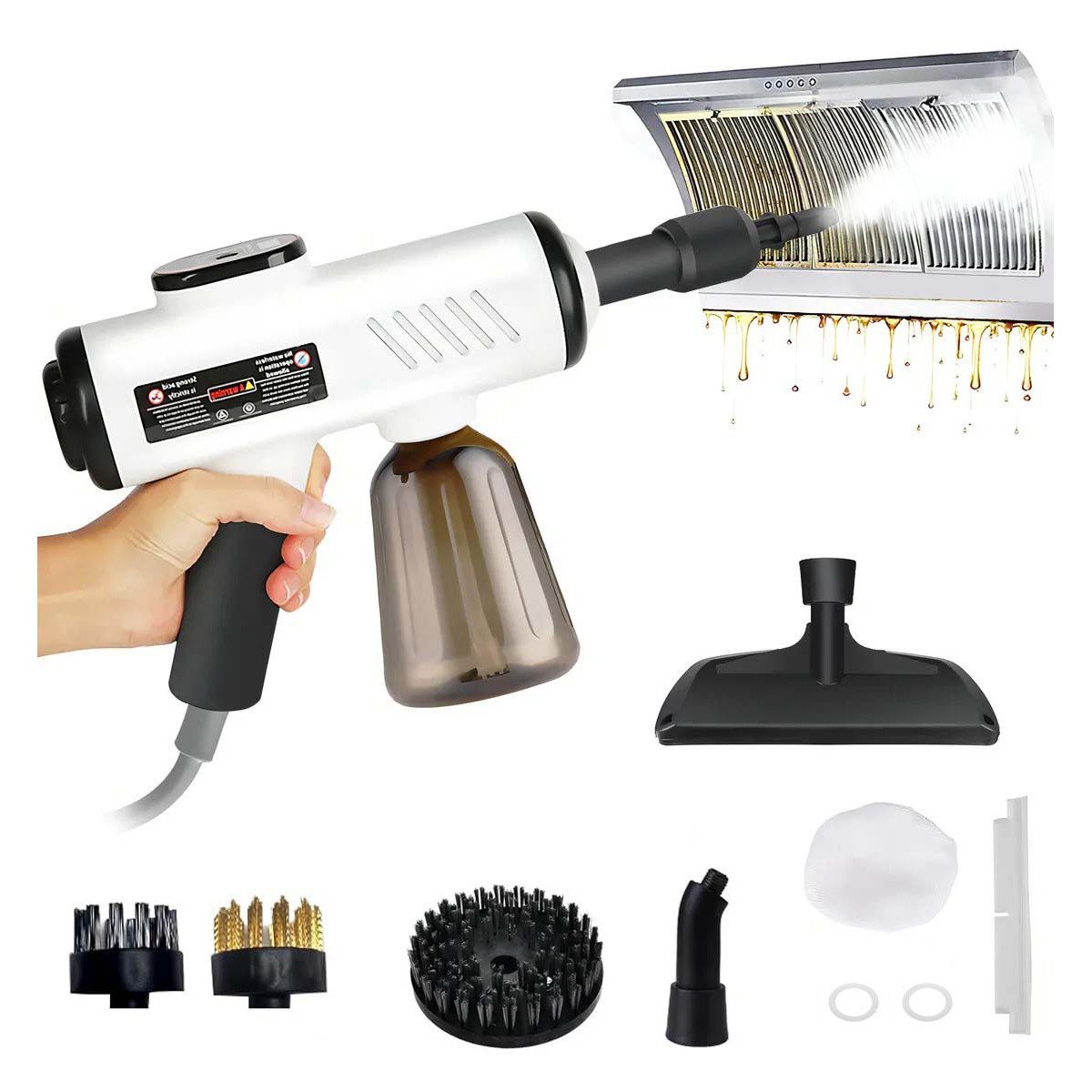 QUBEBU Dampfreiniger 1200W Tragbarer Handdampfreiniger Mehrzweck-Dampfreiniger 600ml Tank, 1200 W, 10 Sekunden Aufheizen. gegen Fett, Schmutz und Verunreinigungen, Dampftemperatur: 100–110–120 °C, 3 Geschwindigkeiten einstellbar