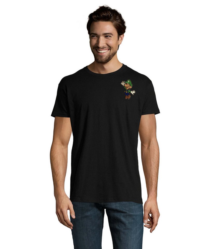 Blondie & Brownie T-Shirt Mario Luigi Super Wario Yoshi Peach Patch Retro Gaming Herren T-Shirt Luigi Edition Premium Herren-Shirt Patch
