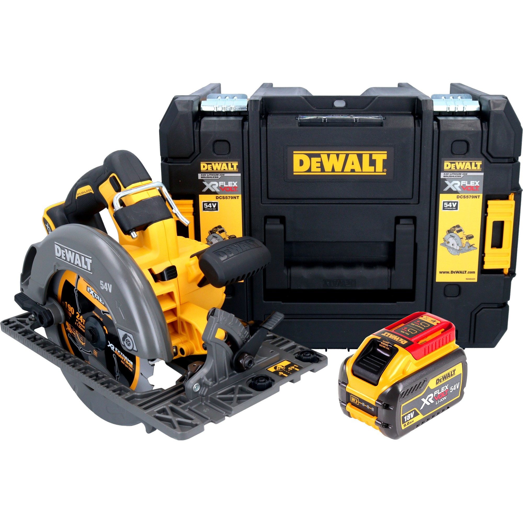 DeWalt Kompakt-Handkreissäge DCS 579 NT 54 V 190 mm Brushless + 1x Akku 9,0 Ah + TSTAK - ohne Lader