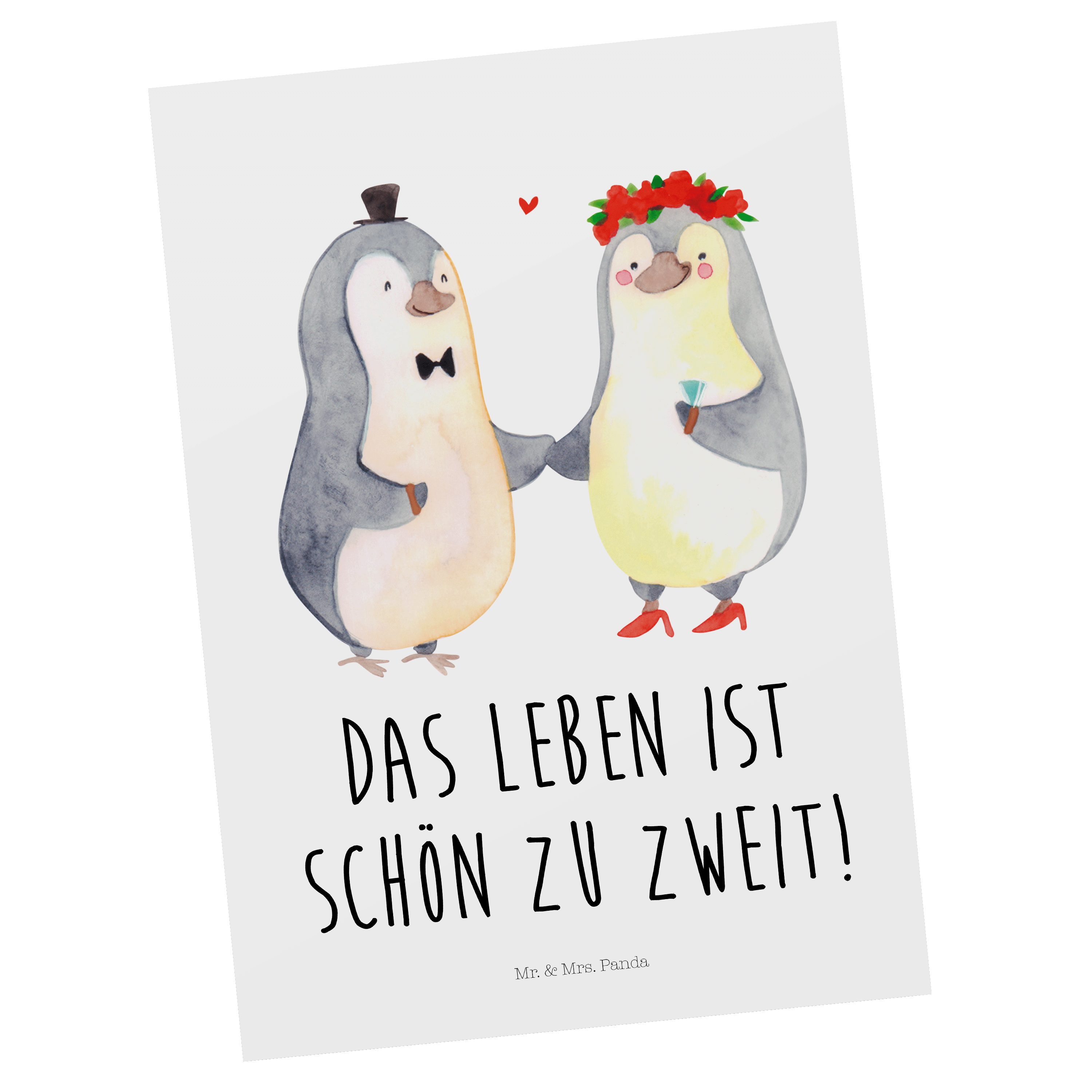 Mr. & Mrs. Panda Postkarte Pinguin Heirat - Weiß - Geschenk, Geschenkkarte, Einladungskarte, Gru
